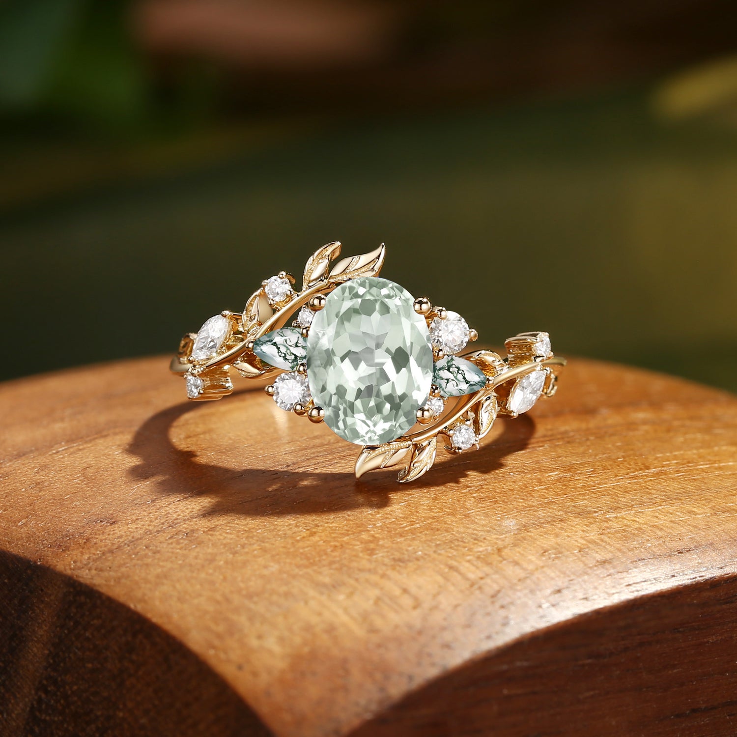 Abrielle - Oval Cut Prasiolite Vine Fairytale Engagement Ring