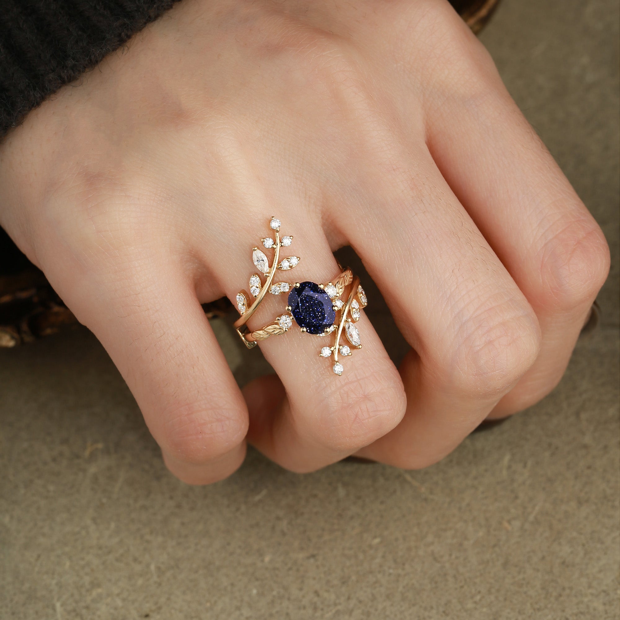 Dorothea - Oval Cut Blue Sandstone Cluster Bridal Set 2pcs