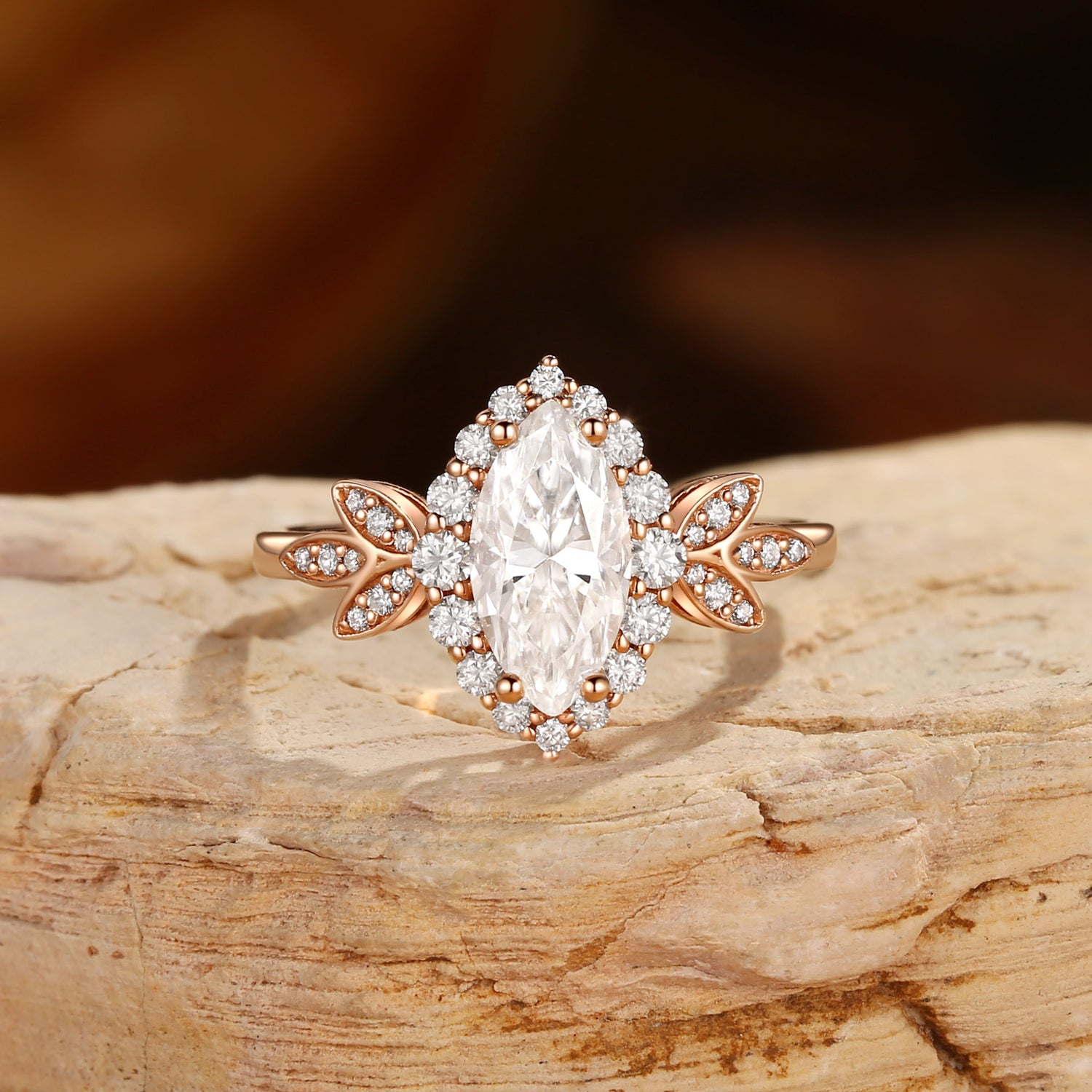 Nina - Marquise Cut Moissanite Butterfly Halo Engagement Ring