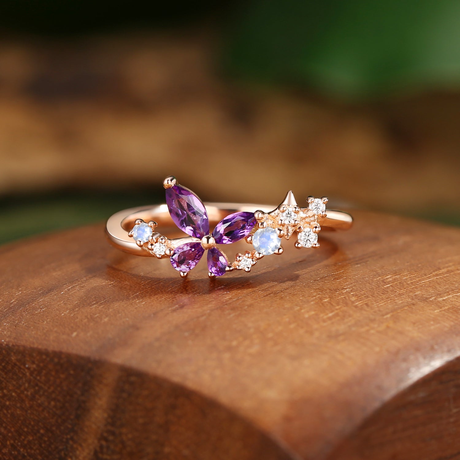 Breeze - Butterfly Marquise Cut Amethyst Star Engagement Ring