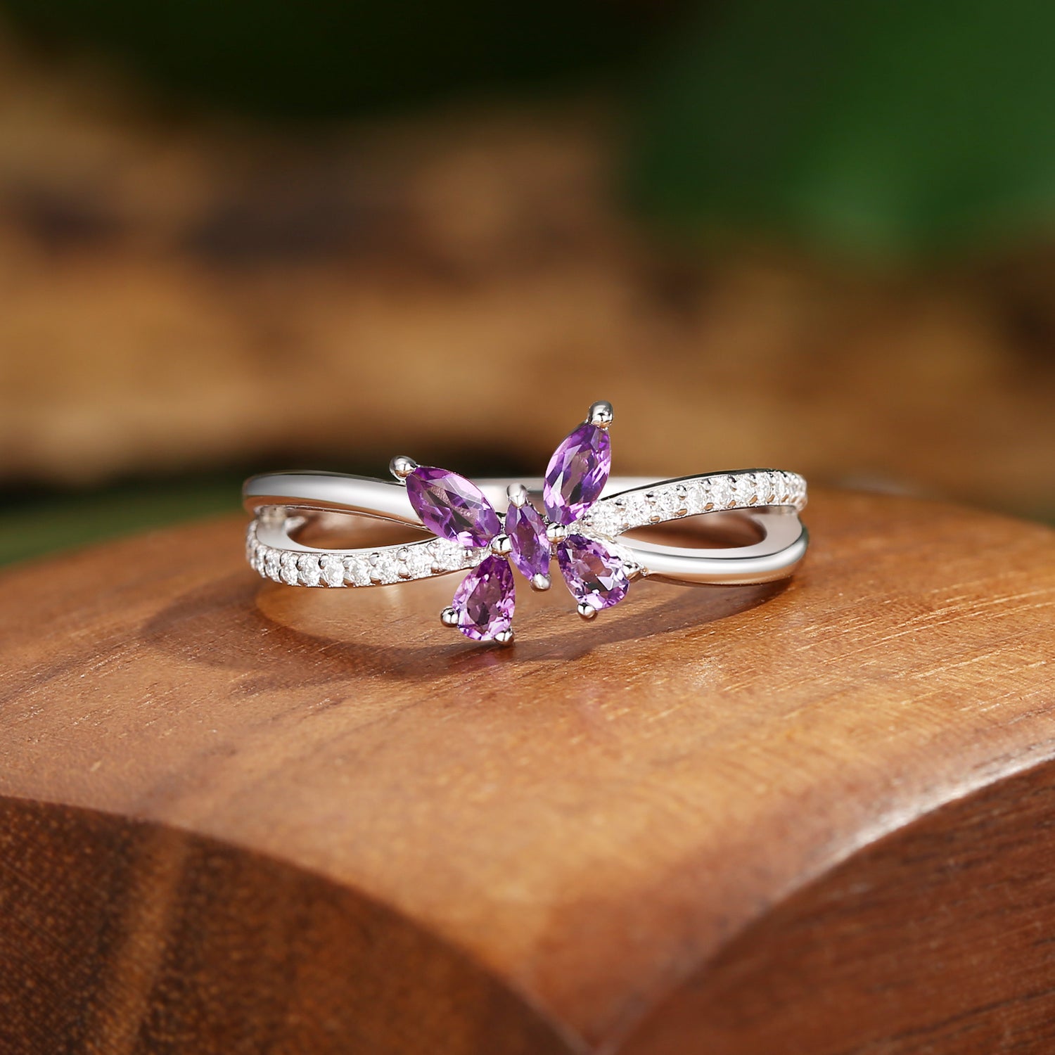 Breeze - Butterfly Cut Amethyst Twist Engagement Ring