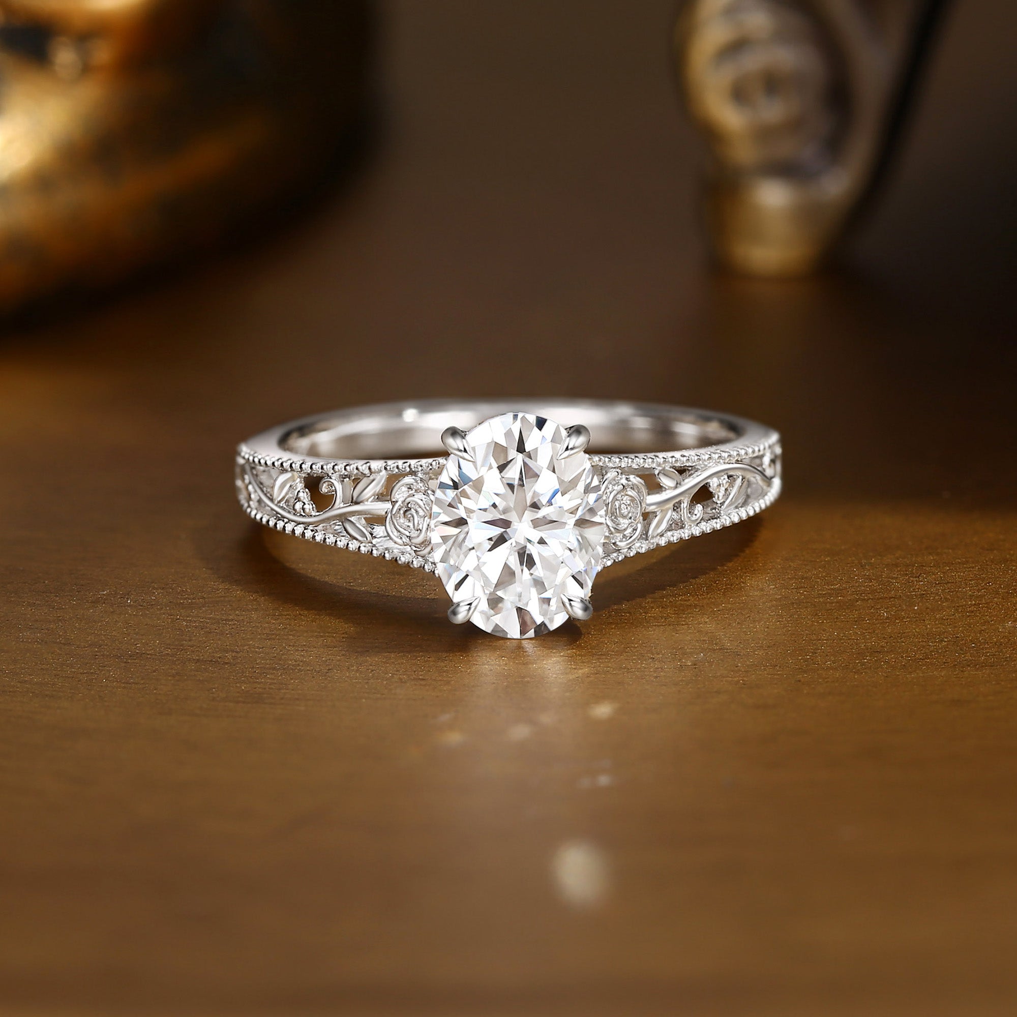 Rosalie - Art Deco Moissanite Rose Engagement Ring