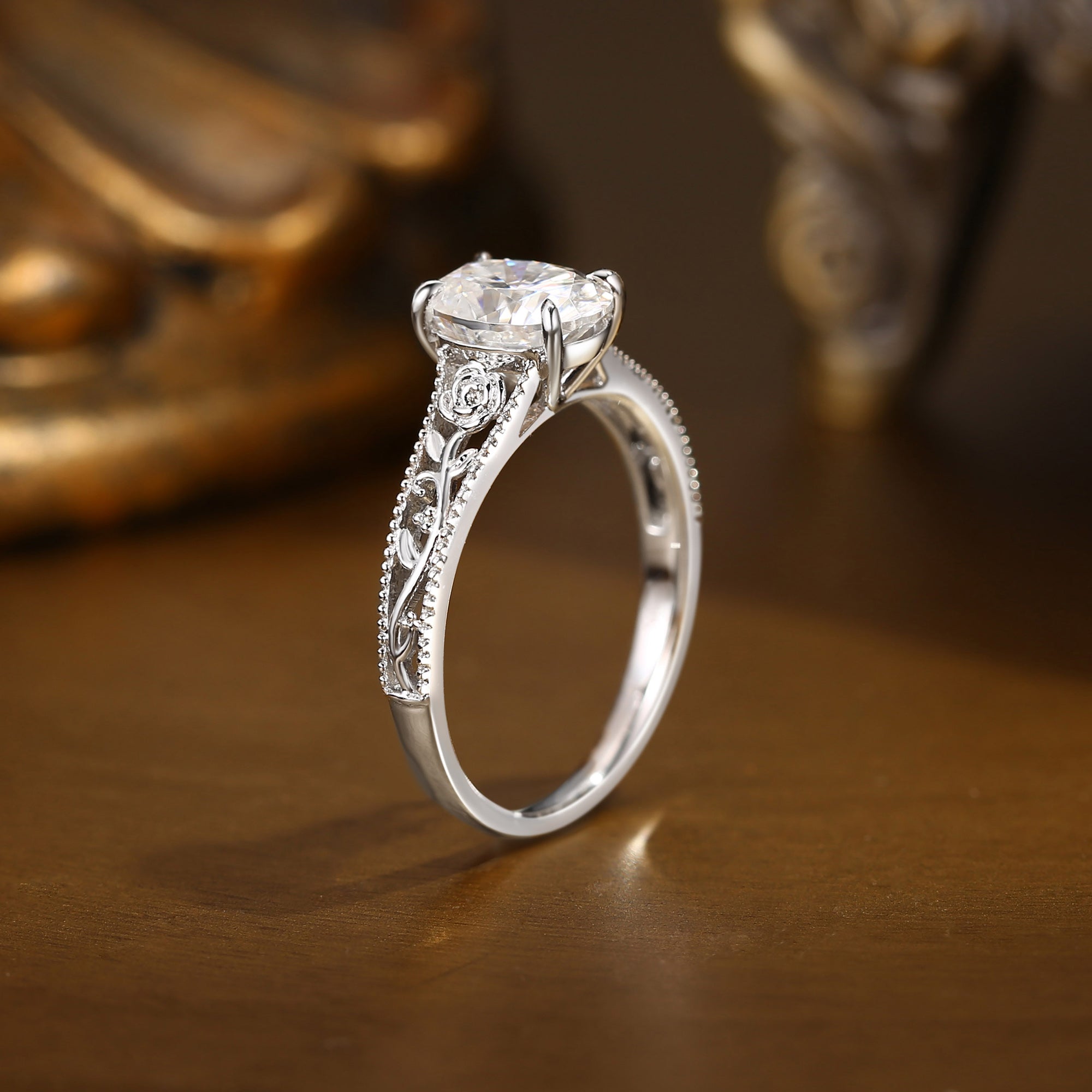 Rosalie - Art Deco Moissanite Rose Engagement Ring