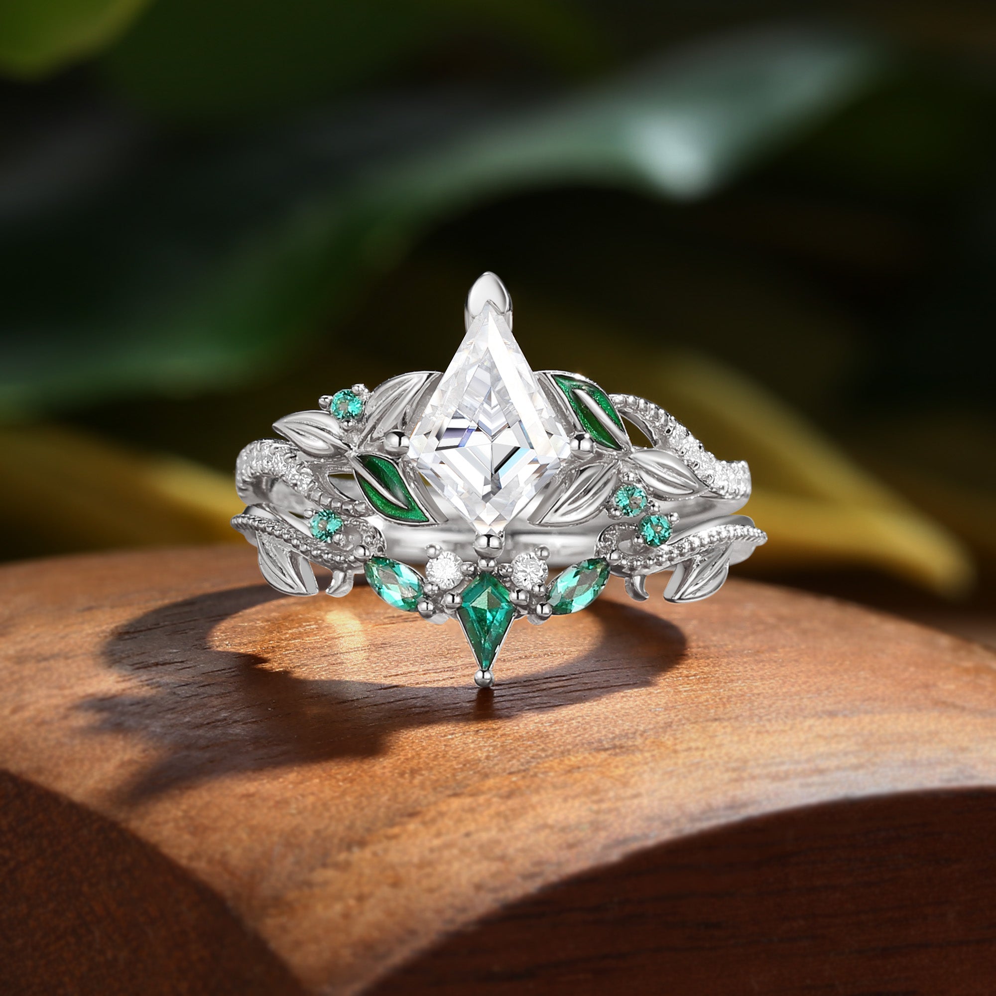 Faye - Unique Kite Moissanite Leaf Enamel Fairy Bridal Sets 2pcs