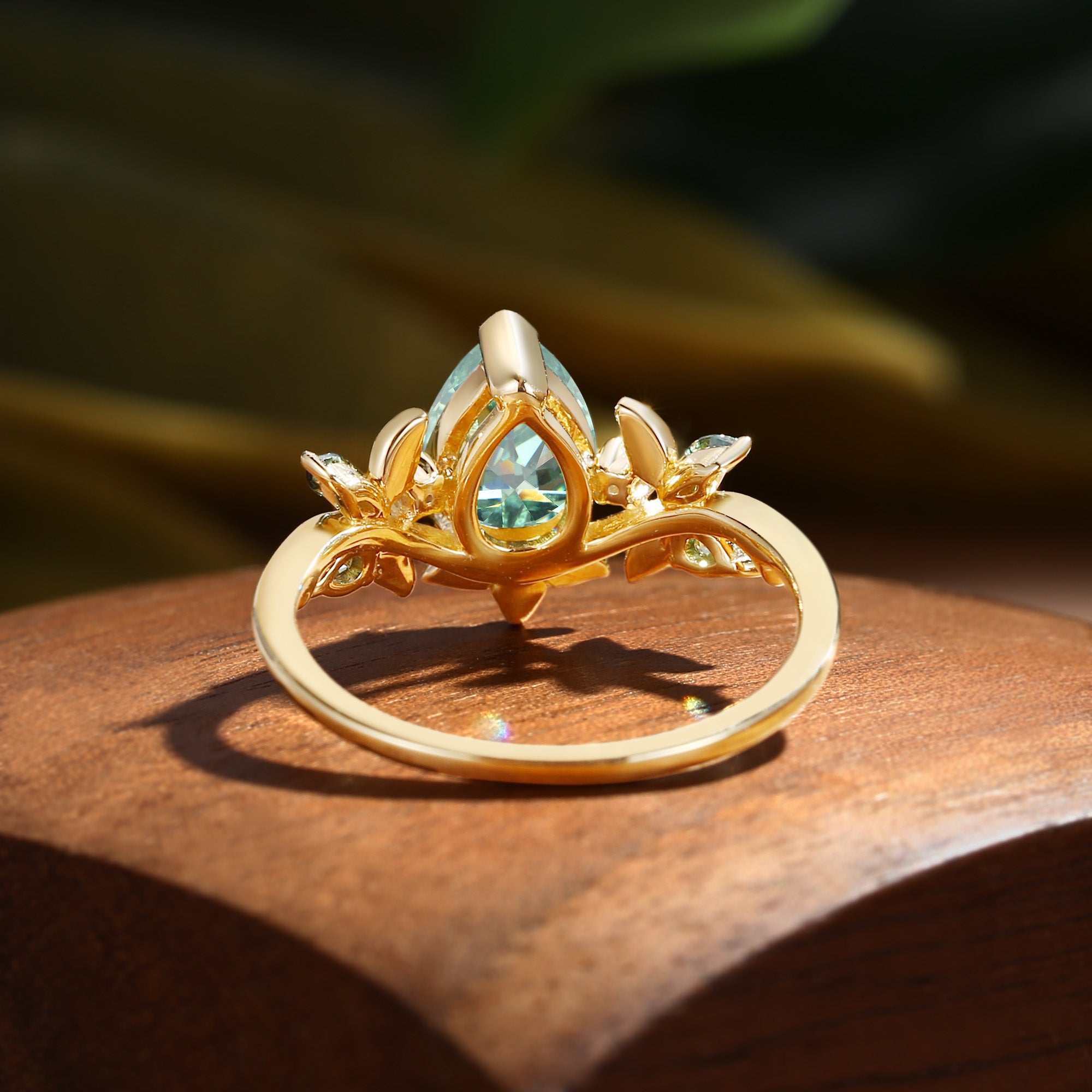 Fabiola - Pear Cut Mint Green Moissanite Butterfly Fairy Engagement Ring