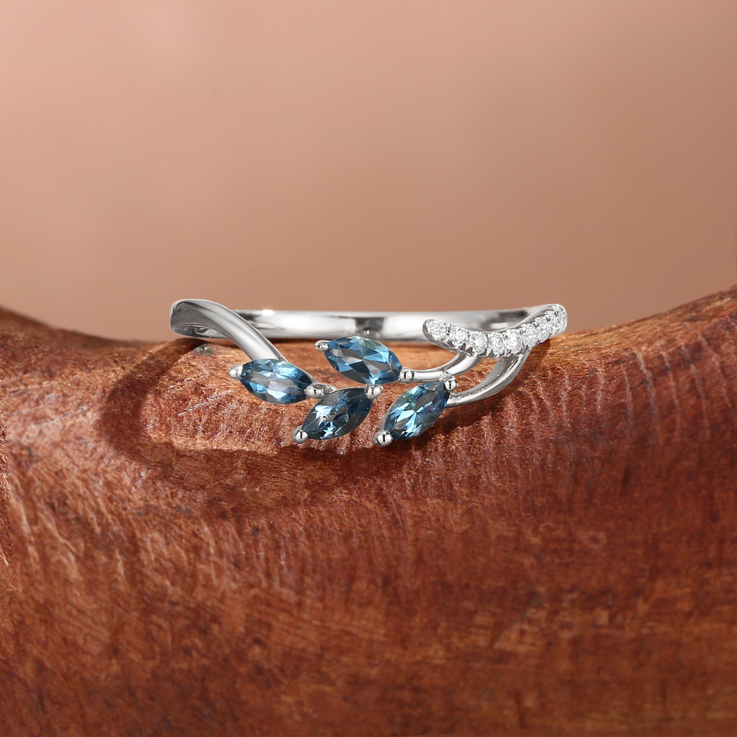 Cluster Curved London Blue Topaz Marquise Wedding Band