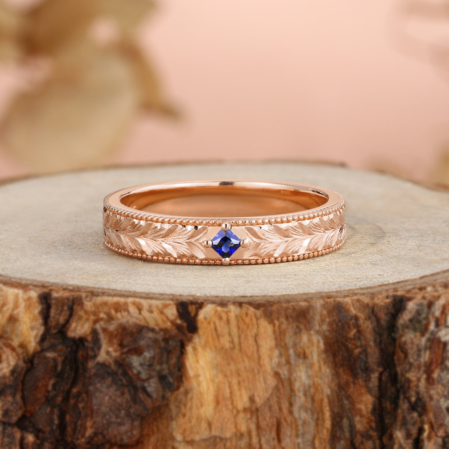 Wedding Band - Leaf-Inspired Hand-Engraved Royal Promise Ring