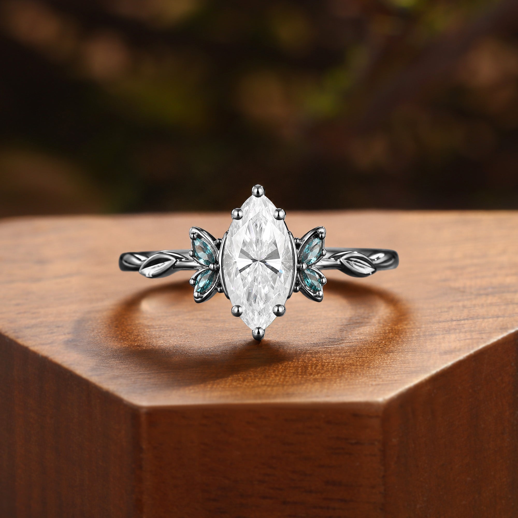 Butterfly Marquise Cut Moissanite Leaf Engagement Ring - Nox