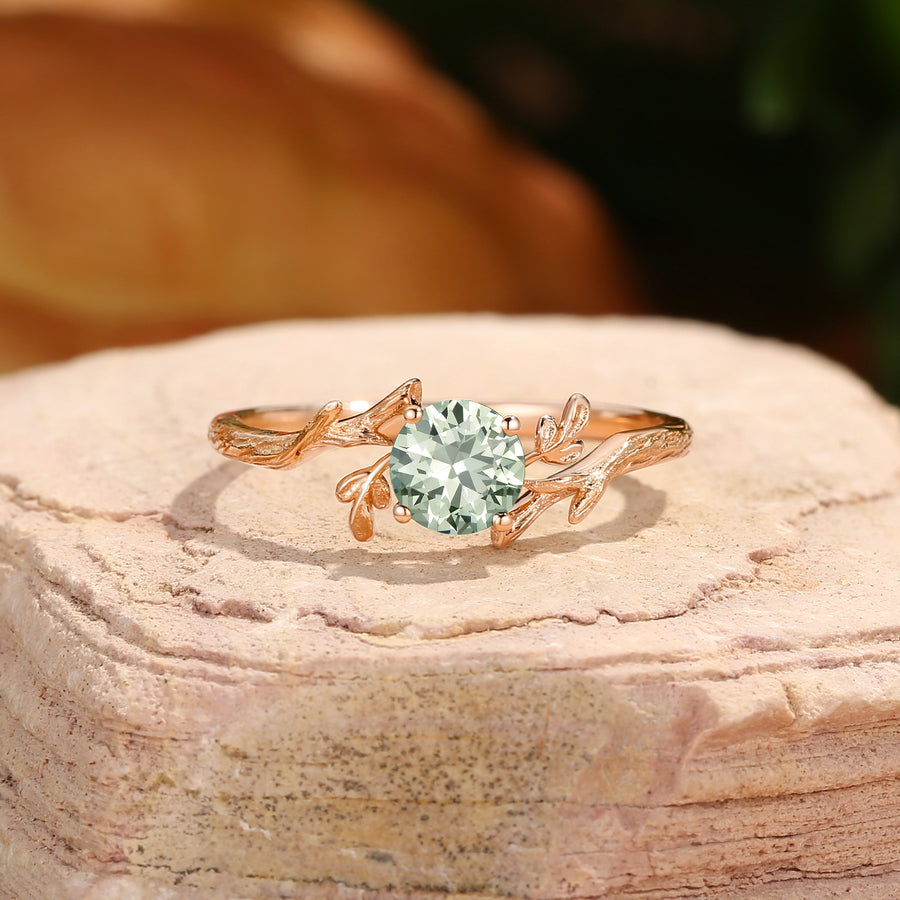 Lab Green Sapphire Round Cut Engagement Ring