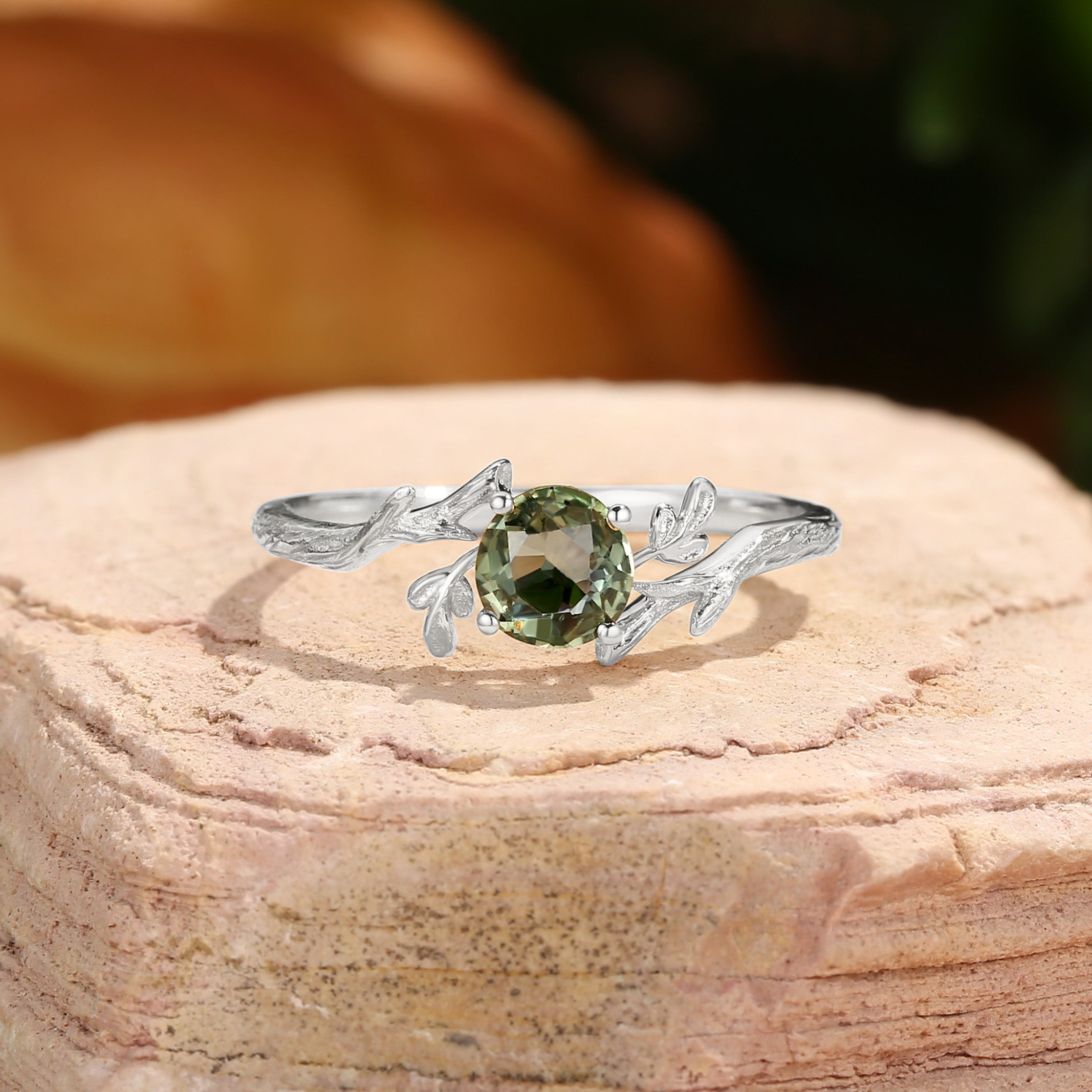 Zoe - Natural Green Sapphire Round Cut Engagement Ring