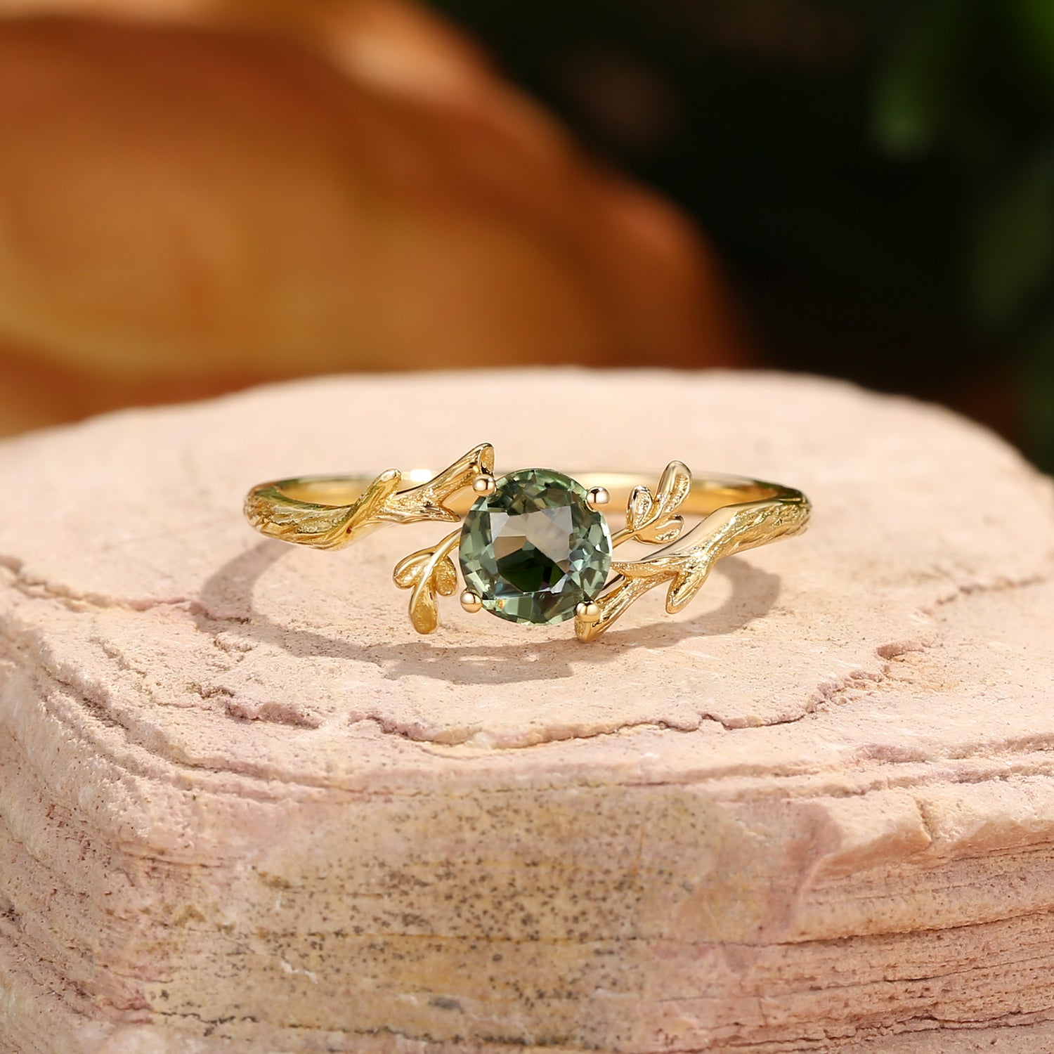Zoe - Natural Green Sapphire Round Cut Engagement Ring