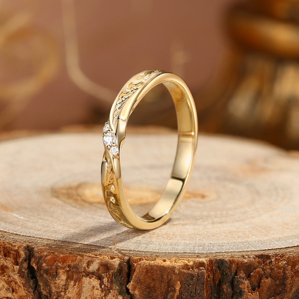 Monique - Leaf Design Moissanite Wedding Band