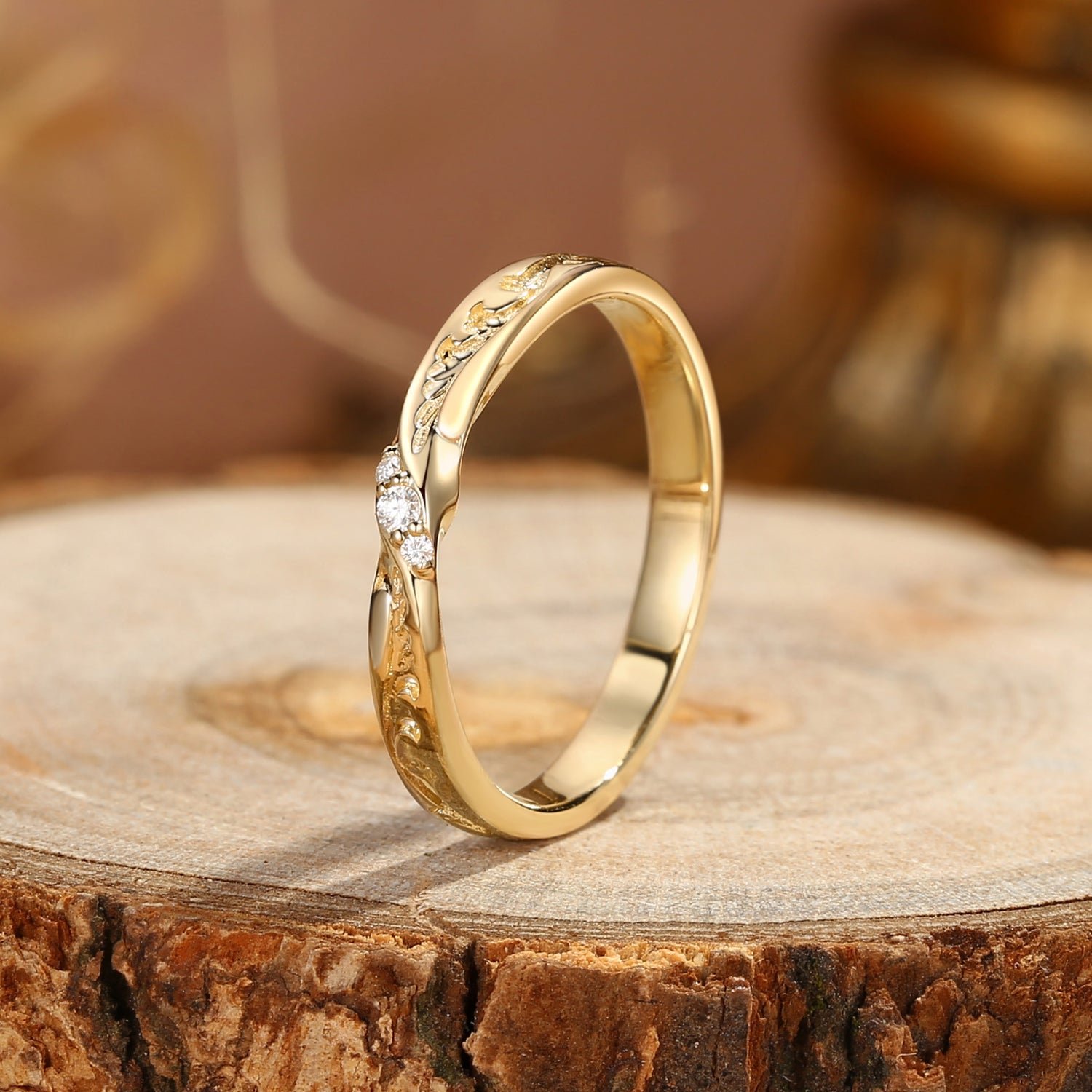 Monique - Leaf Design Moissanite Wedding Band