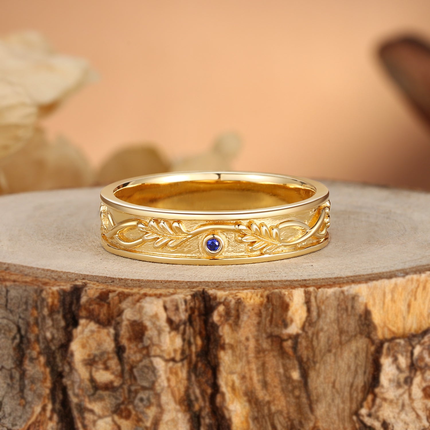 5MM Oak Leaf Nature Inspired Branch Engraved Men’s Wedding Band