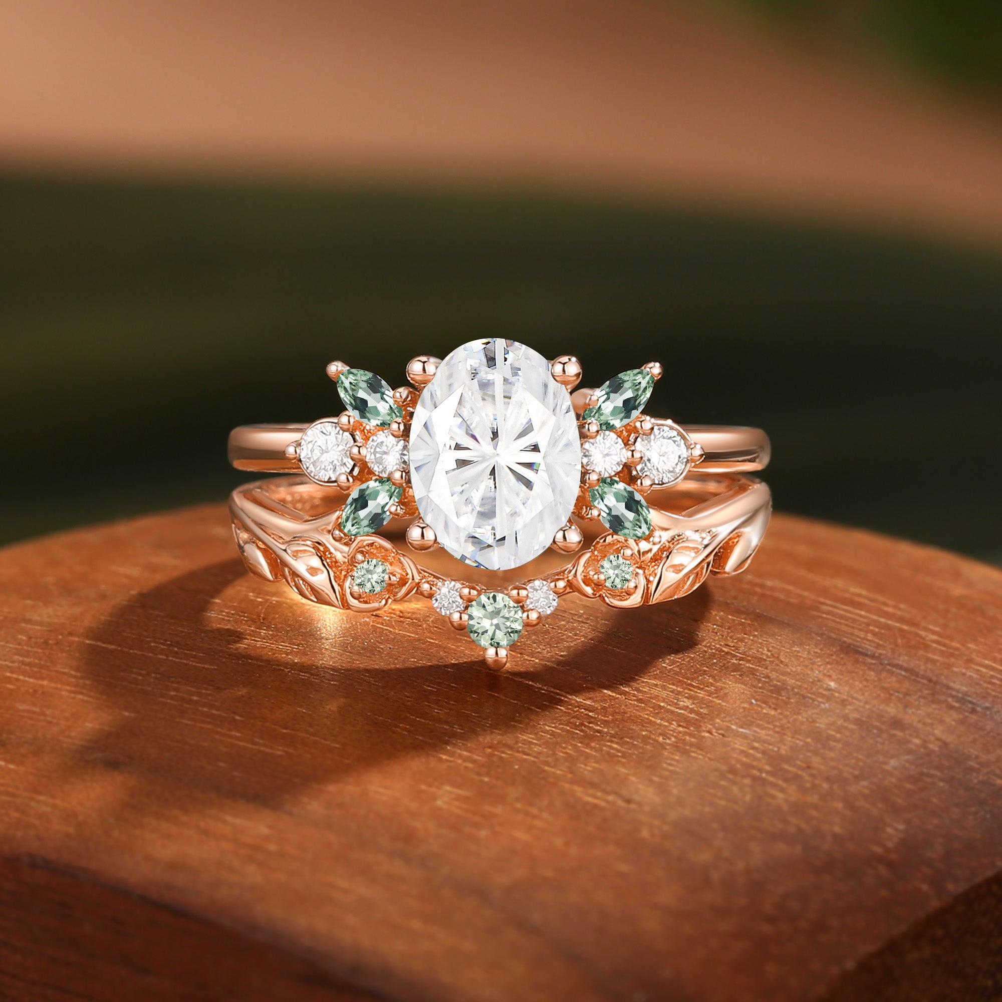 Leaf Firework Oval Cut Moissanite Butterfly Fairy Bridal Sets 2pcs - Glenna