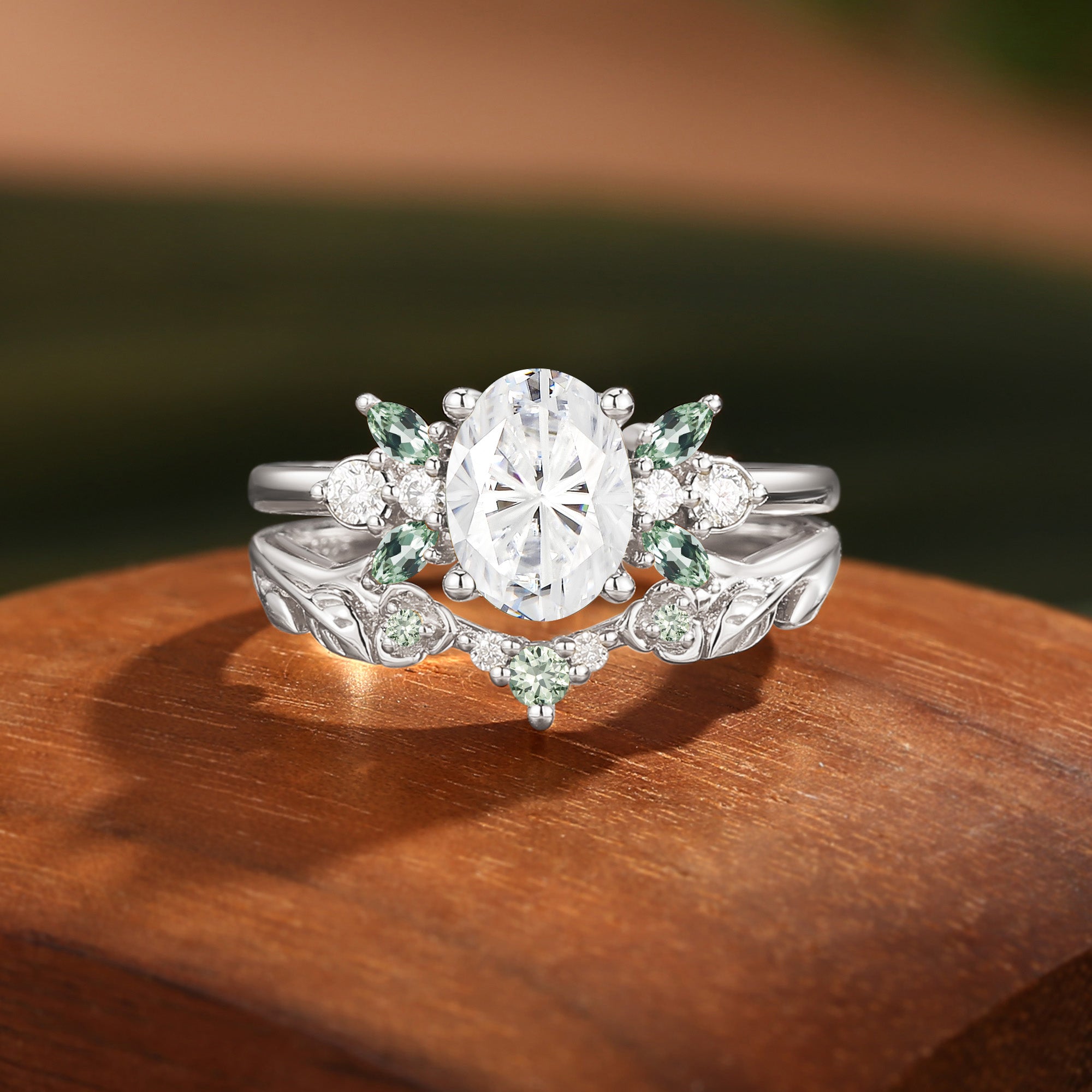 Leaf Firework Oval Cut Moissanite Butterfly Fairy Bridal Sets 2pcs - Glenna