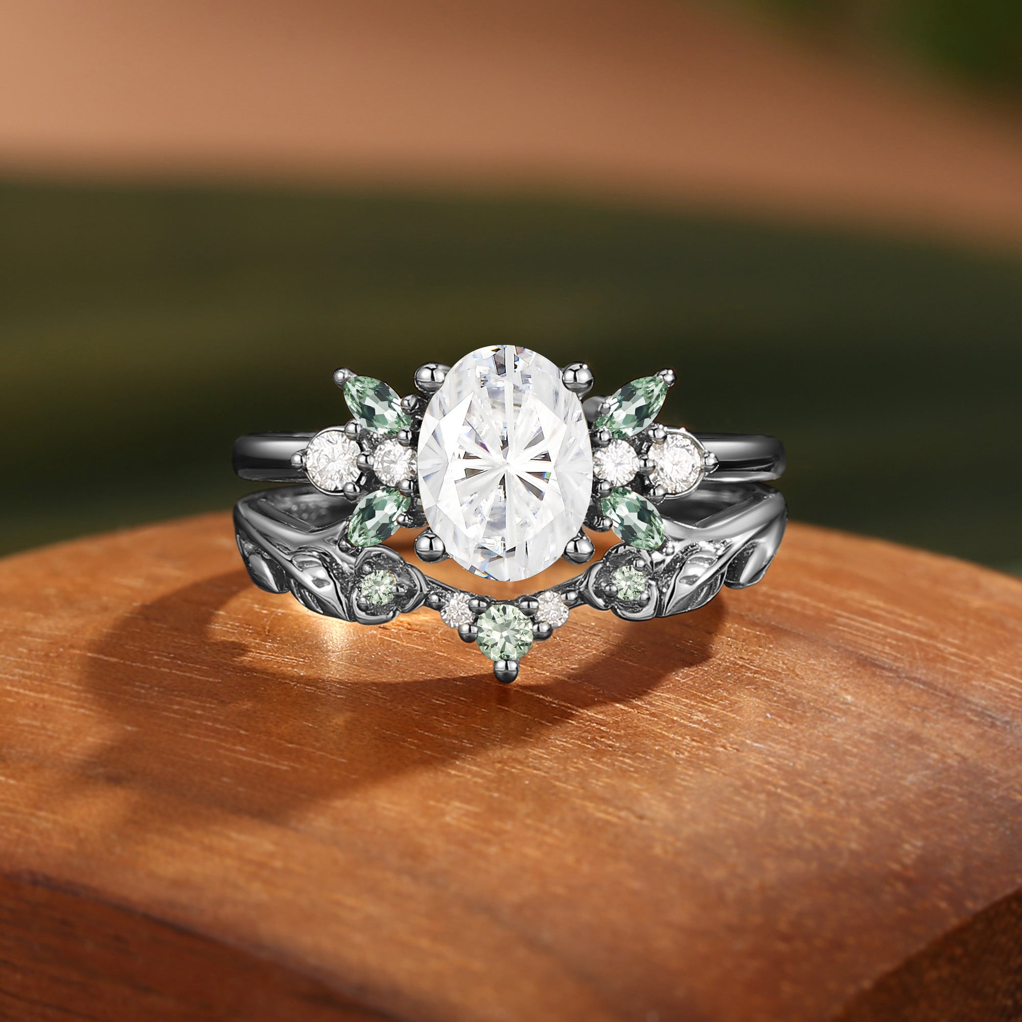 Leaf Firework Oval Cut Moissanite Butterfly Fairy Bridal Sets 2pcs - Glenna