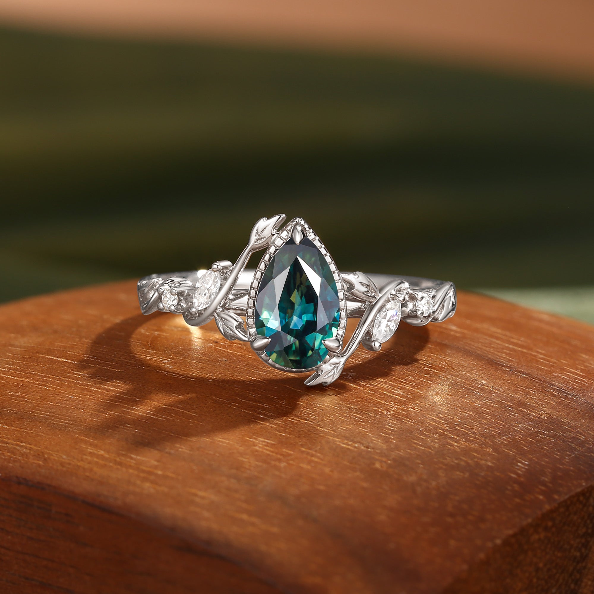 Cranberry - Nature Inspired Natural Green Sapphire Engagement Ring