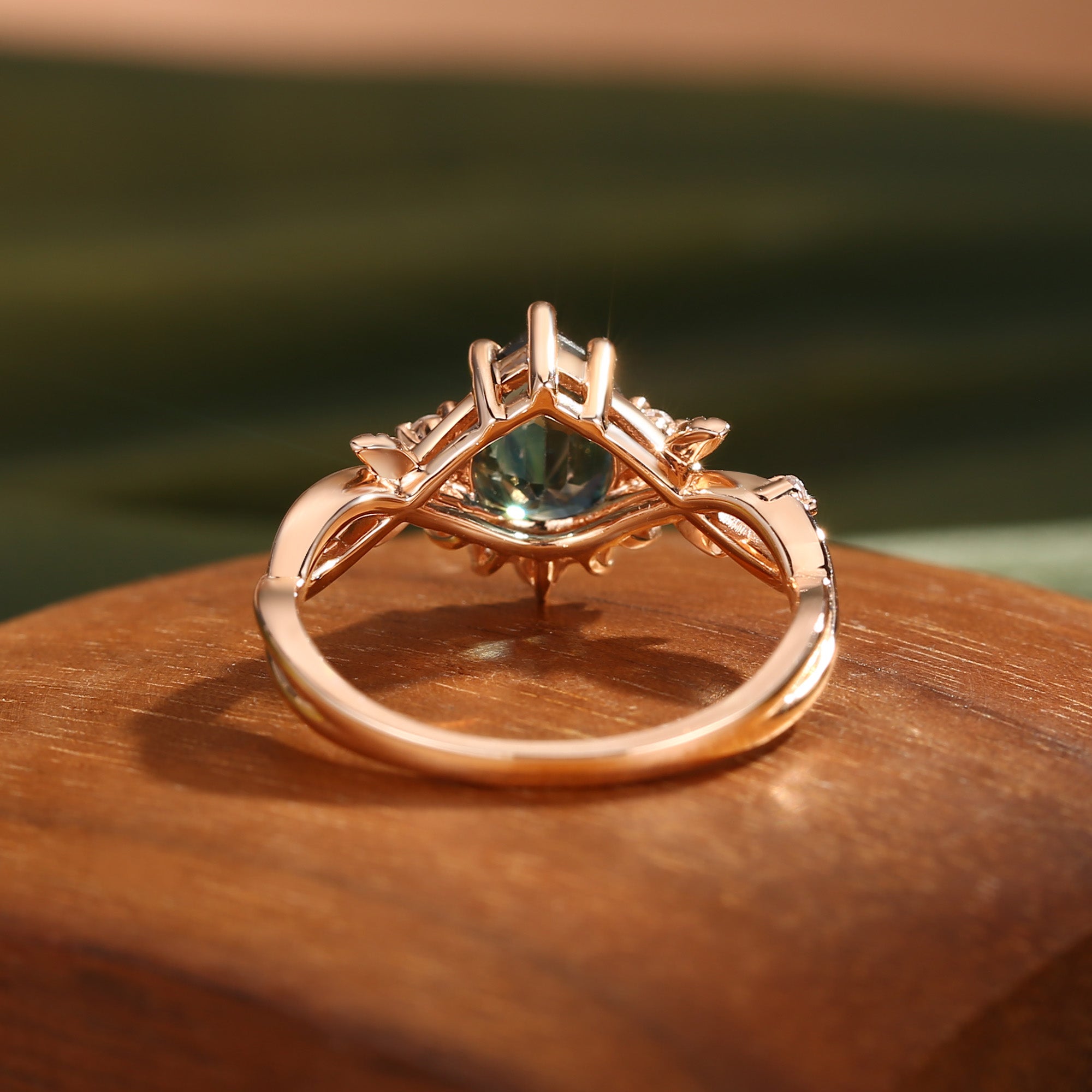 Drisana - 14K Pear Cut Natural Green Sapphire Engagement Ring