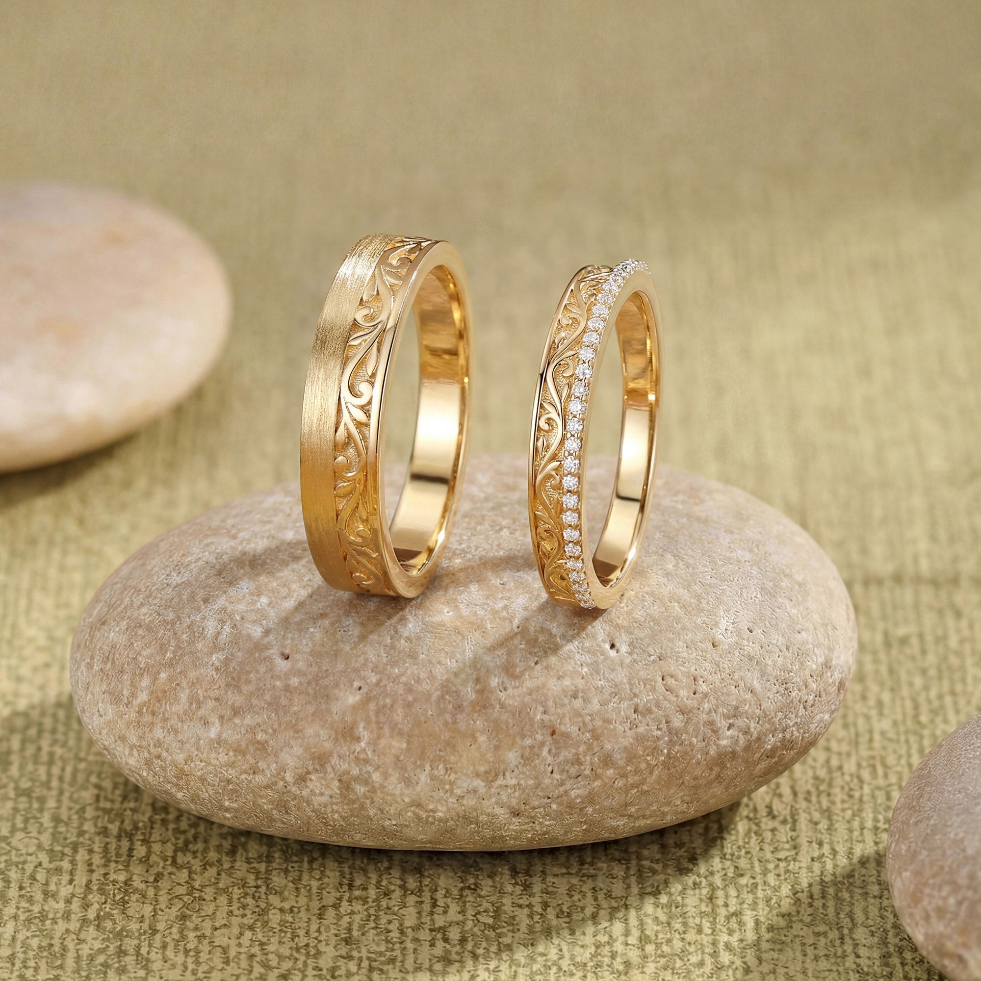 Couple Ring - Nature Inspired Leaf Promise Ring Set