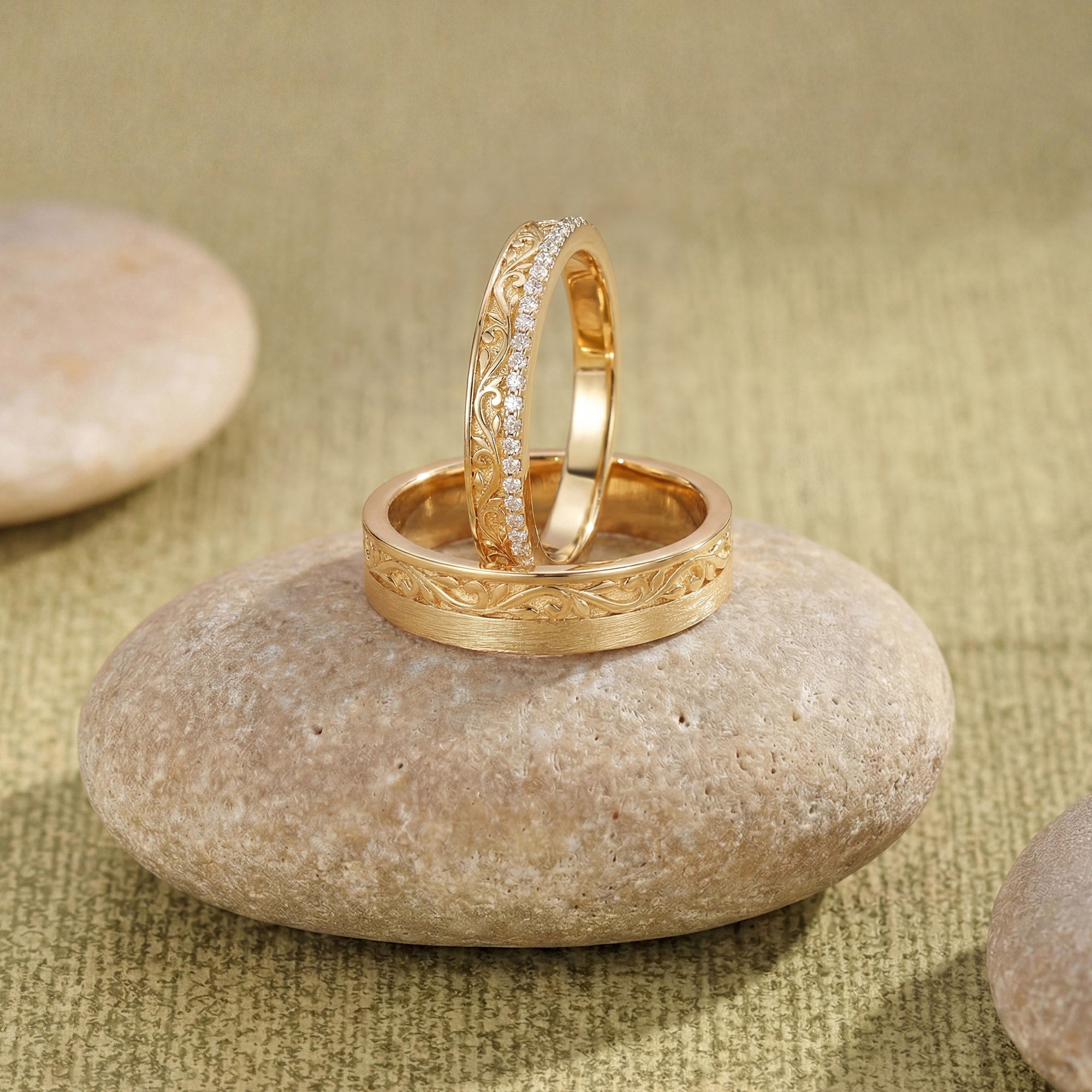 Couple Ring - Nature Inspired Leaf Promise Ring Set