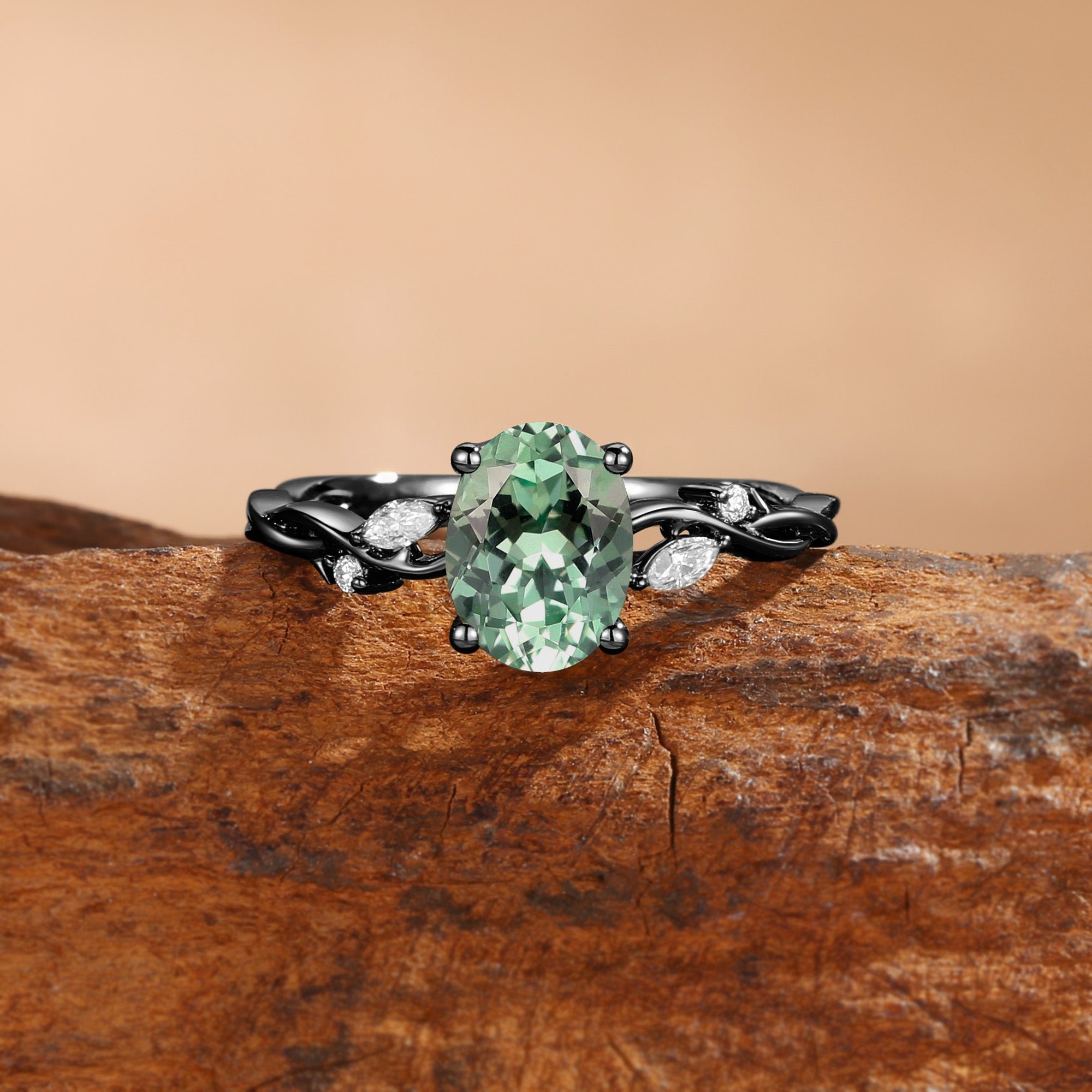 Coralie - Lab Mint Green Sapphire Leafy Twist Engagement Ring
