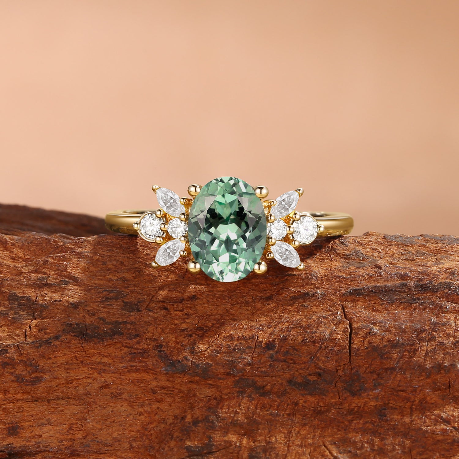 Glenna - Oval Cut Mint Green Sapphire & Moissanite Classic Engagement Ring