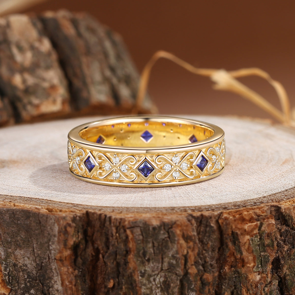5.5MM Branch Blue Sapphire Cluster Men Ring