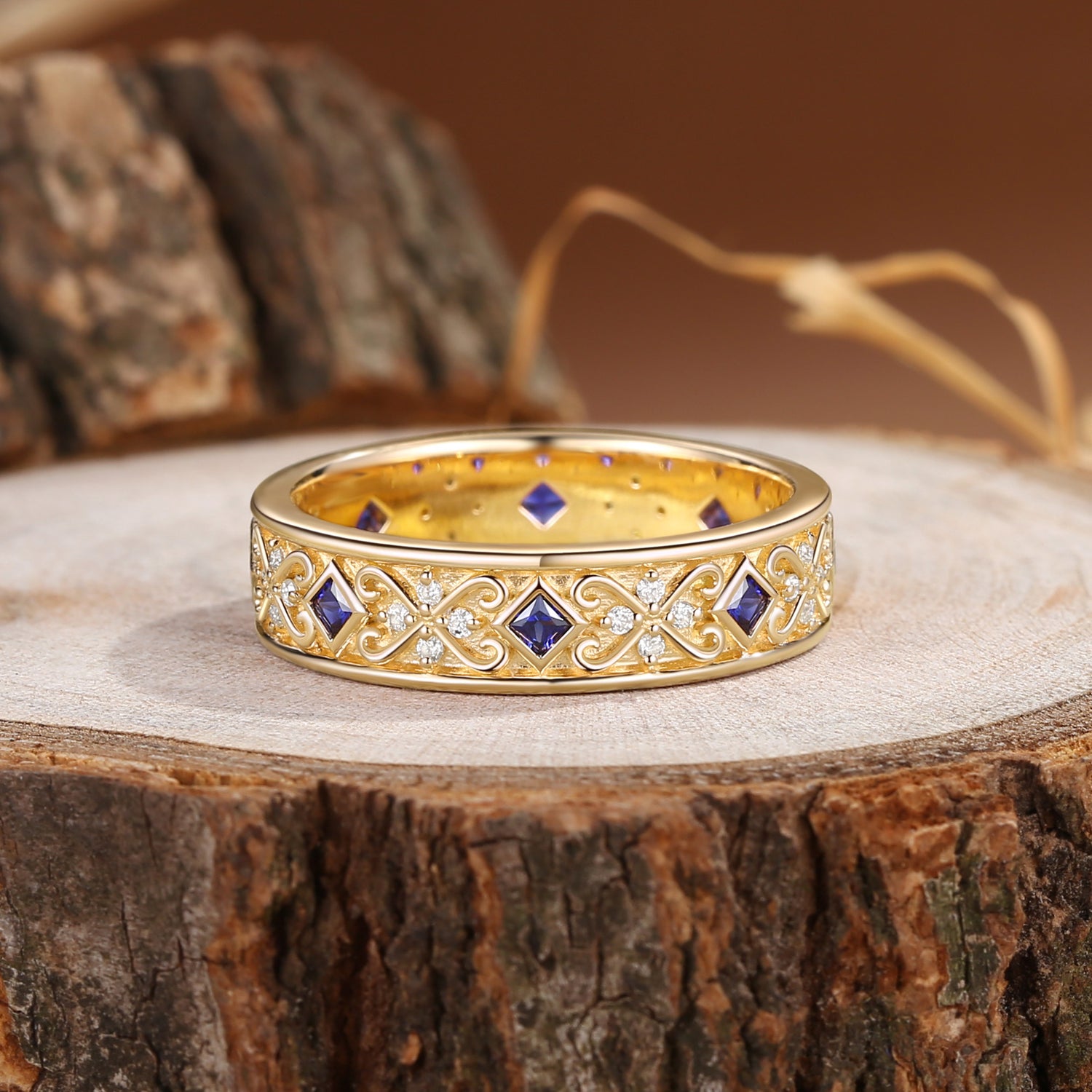 5.5MM Branch Blue Sapphire Cluster Men Ring
