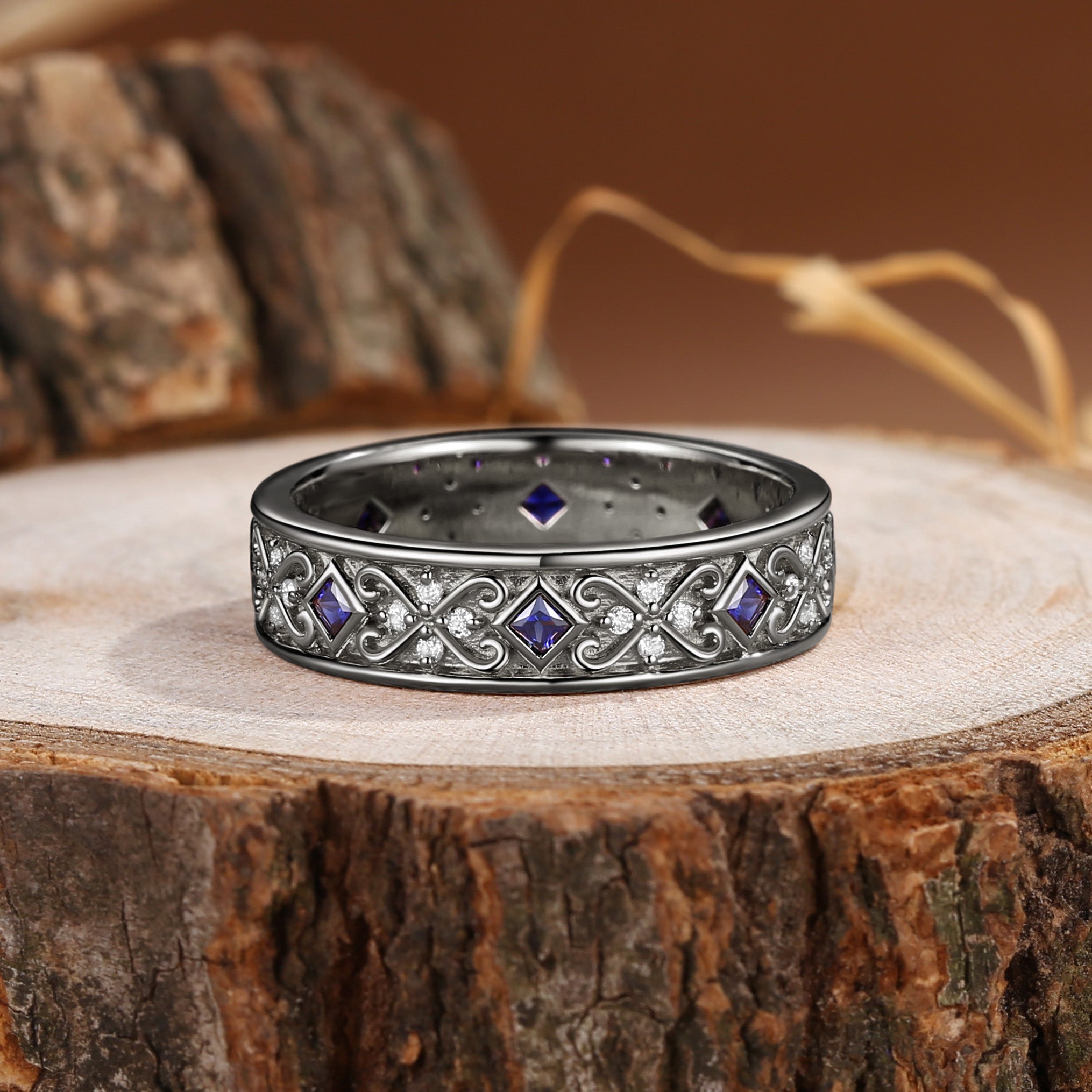 5.5MM Branch Blue Sapphire Cluster Men Ring