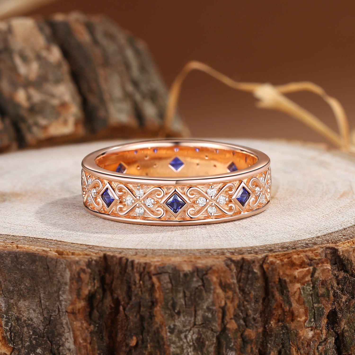 5.5MM Branch Blue Sapphire Cluster Men Ring