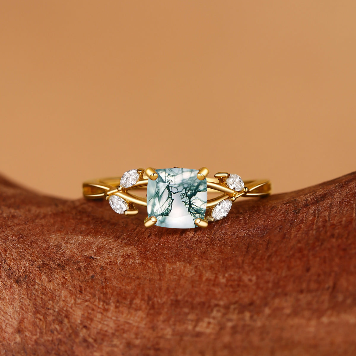 Penelope - Cushion Cut Moss Agate Infinity Engagement Ring