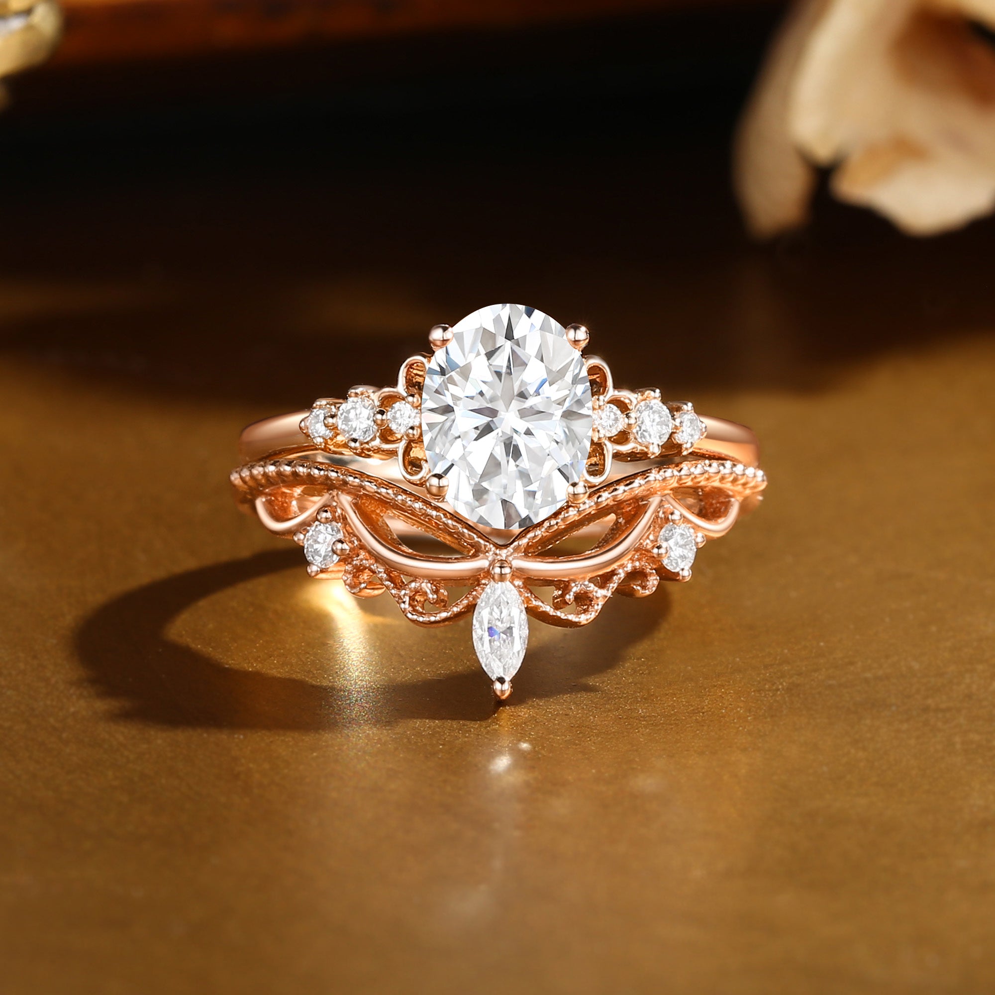 Oval Cut Moissanite Vintage Princesscore Bridal Set 2pcs - Swan Princess