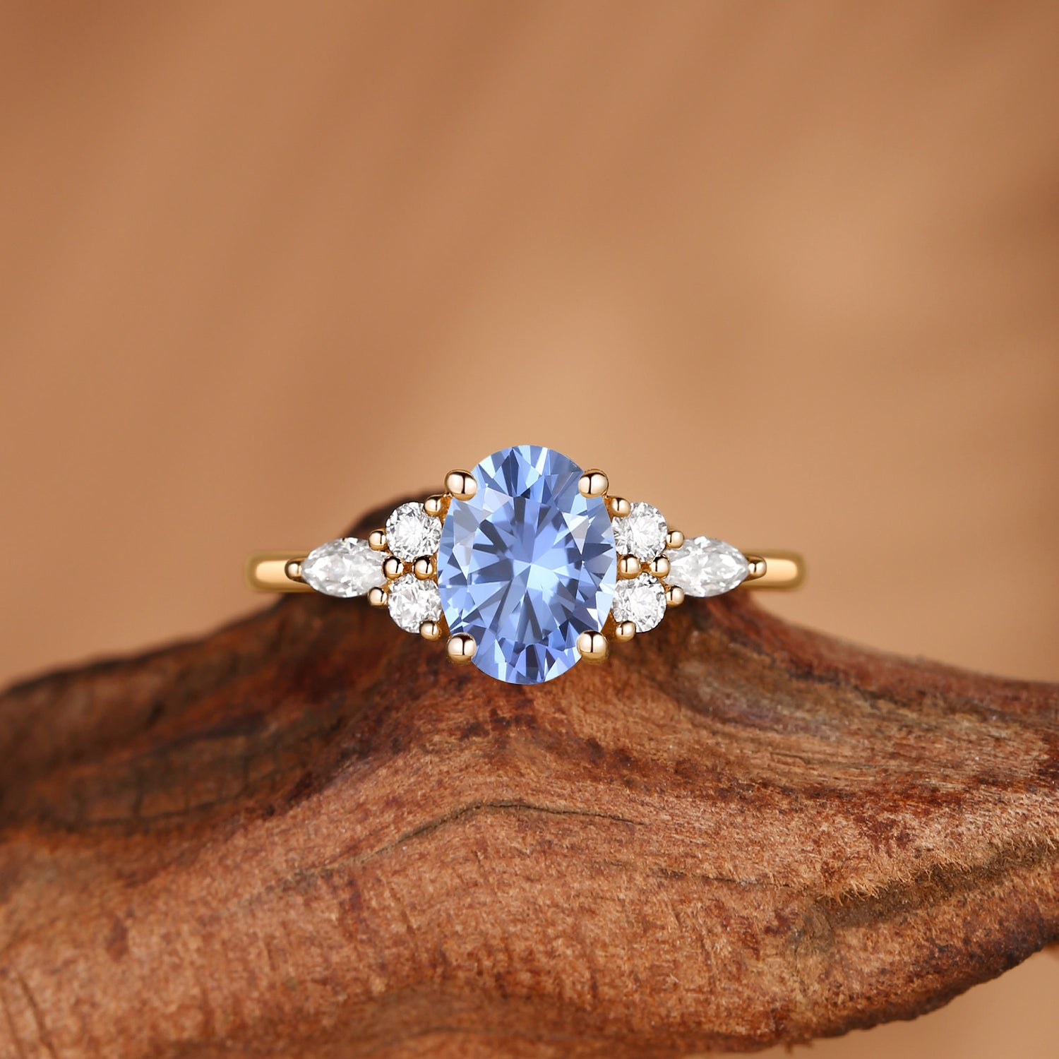 Lucinda - Oval Cut Lab Cornflower Blue Sapphire Classic Engagement Ring