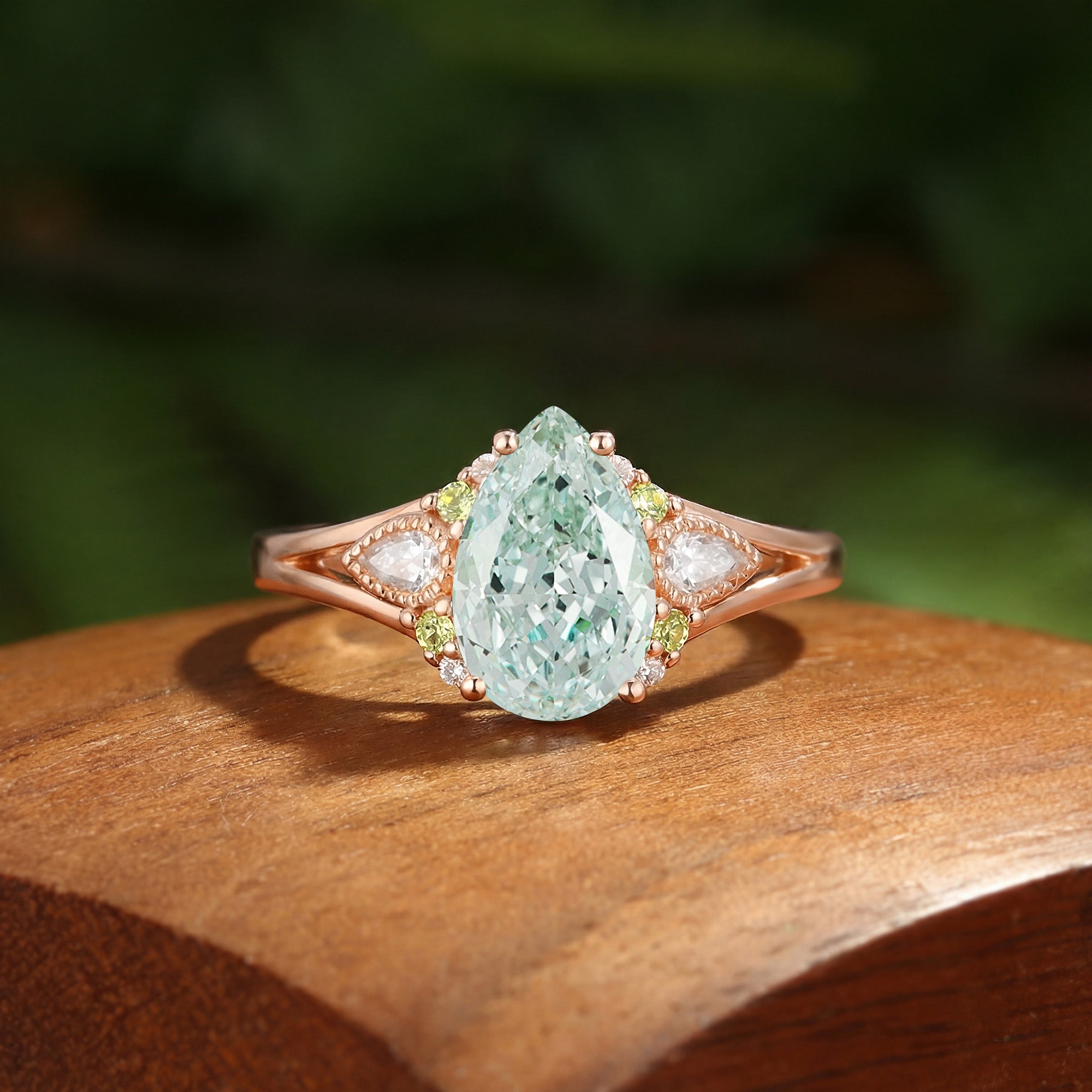 Vintage Pear Cut Pear Green Moissanite Art Deco Engagement Ring - Frederica