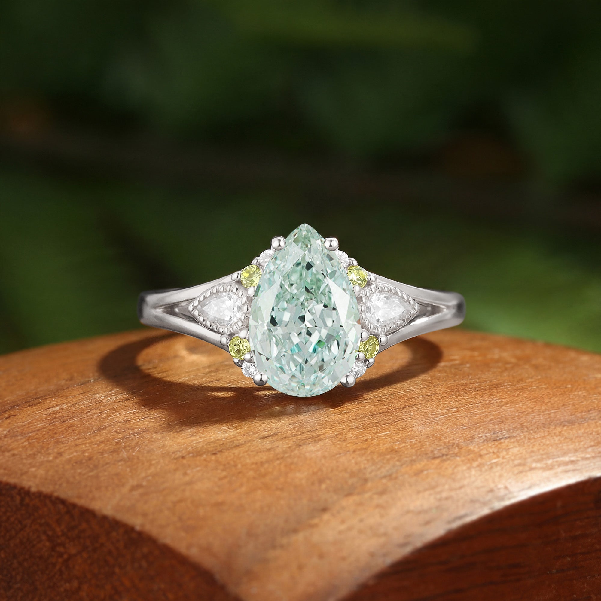 Vintage Pear Cut Pear Green Moissanite Art Deco Engagement Ring - Frederica