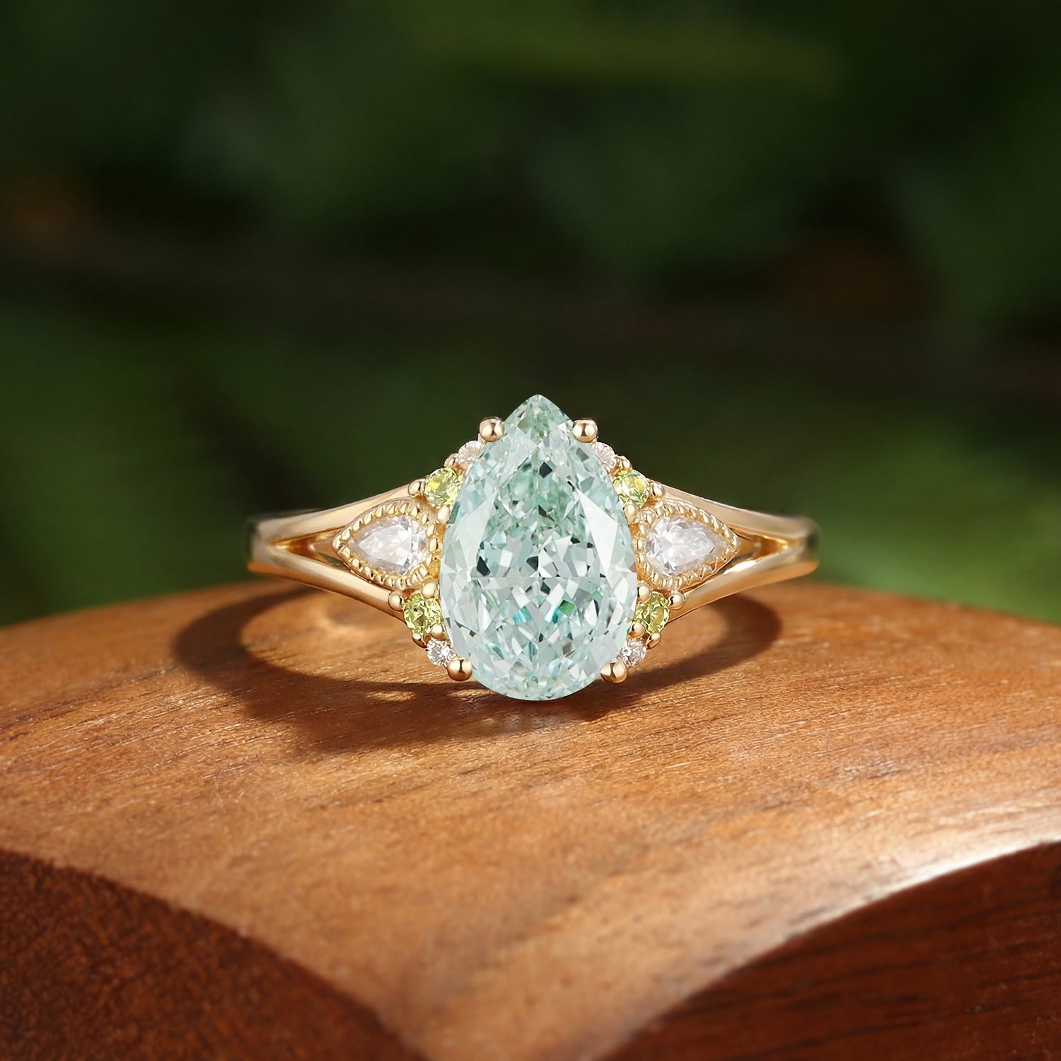 Vintage Pear Cut Pear Green Moissanite Art Deco Engagement Ring - Frederica