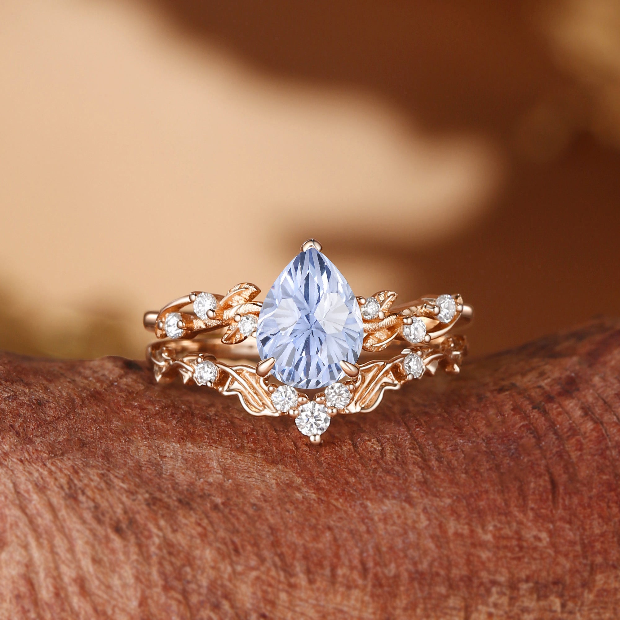 Clarissa - Firework Cut Cornflower Sapphire Vine Inspired Leafy Bridal Set 2pcs