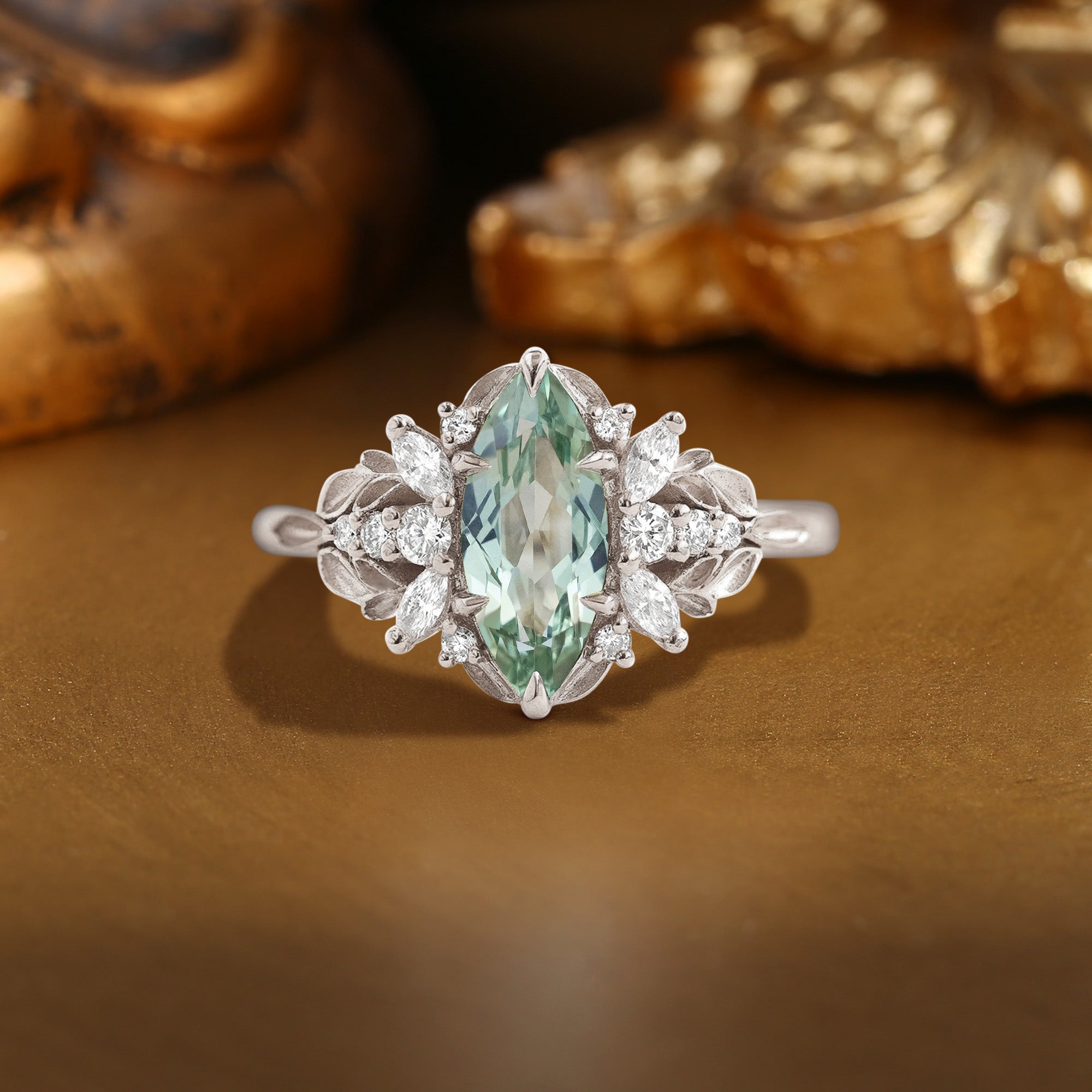 Brynn - Fairycore Marquise Cut Lab Green Sapphire Elf Engagement Ring