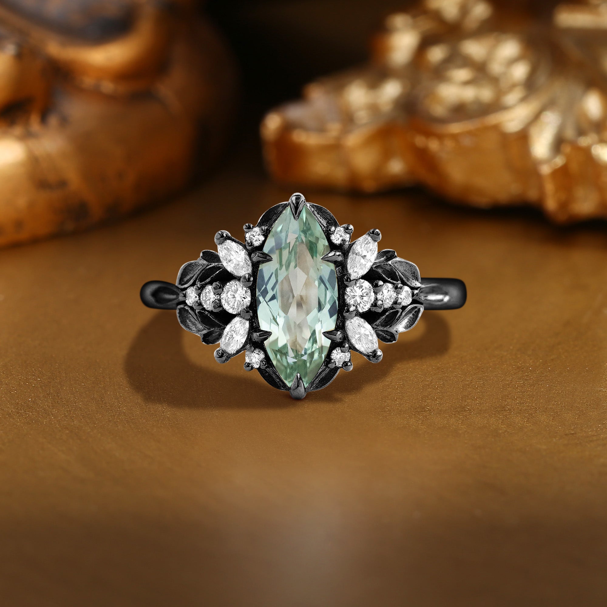 Brynn - Fairycore Marquise Cut Lab Green Sapphire Elf Engagement Ring