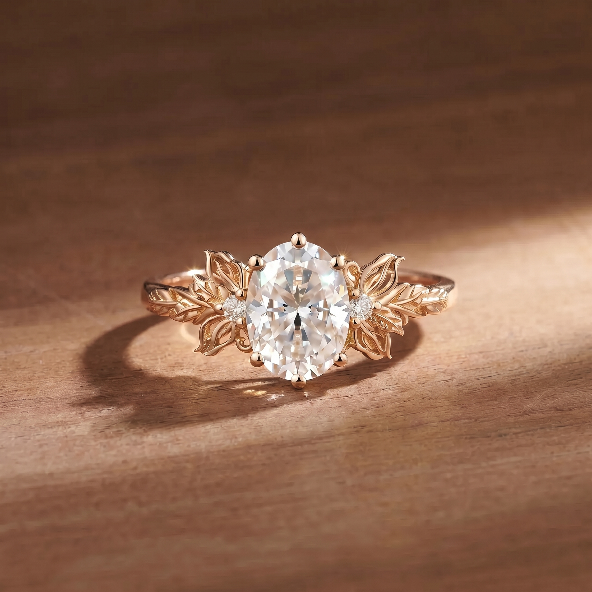 Butterfly Oval Cut Moissanite Leaf Engagement Ring - Clio