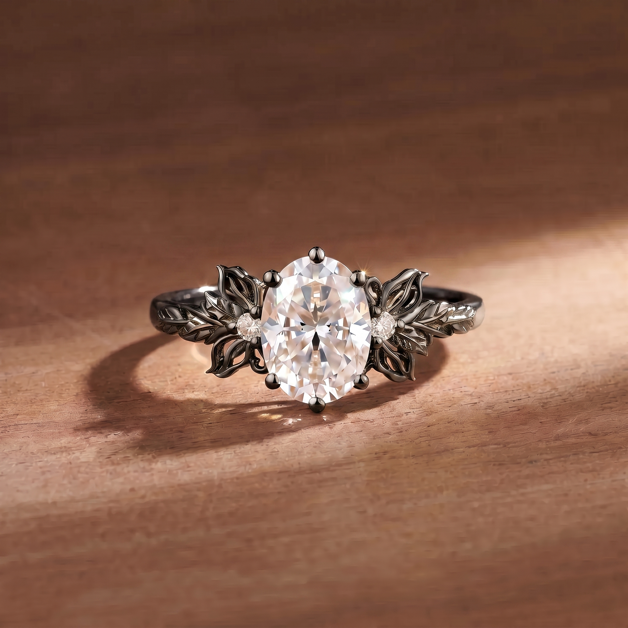Butterfly Oval Cut Moissanite Leaf Engagement Ring - Clio