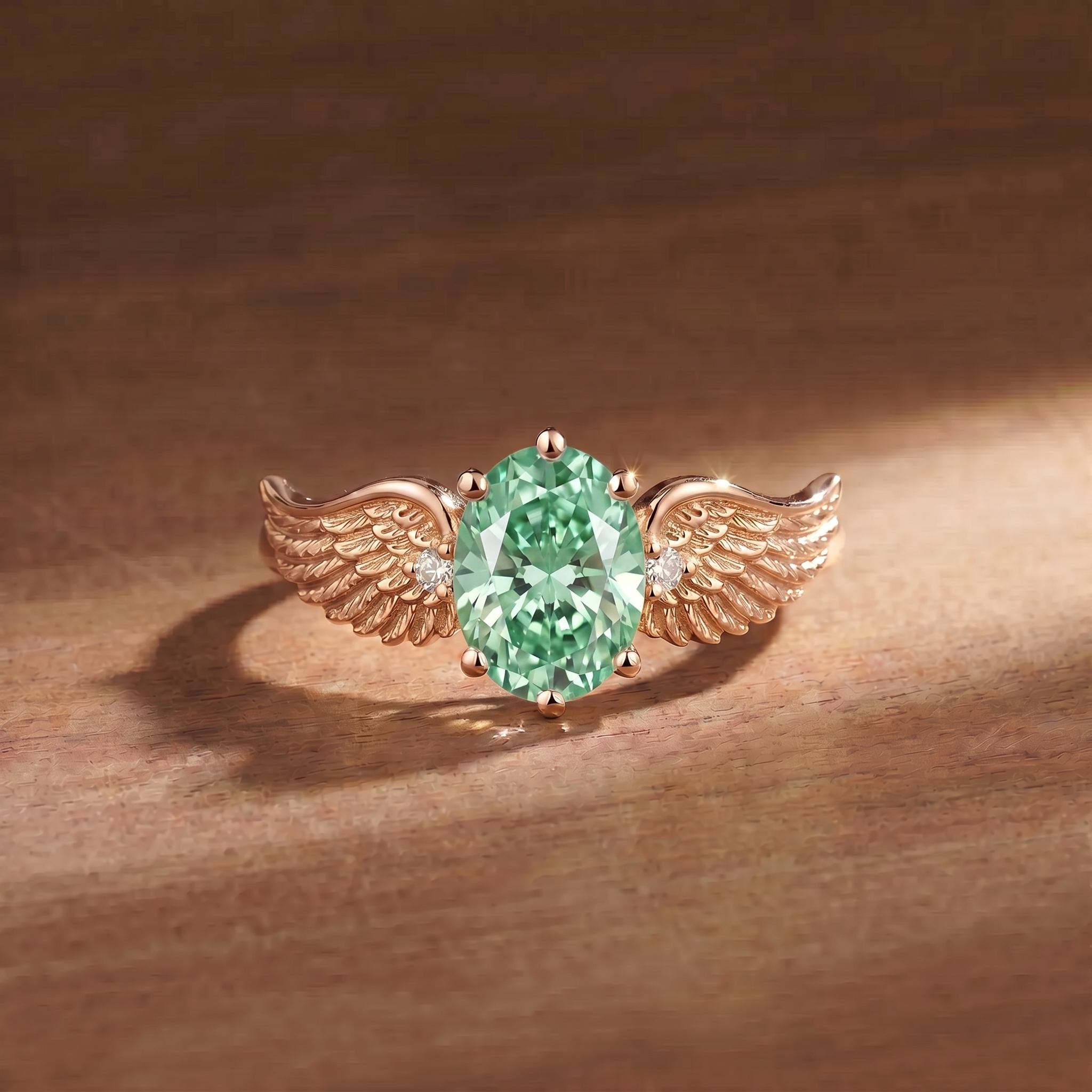 Wing Oval Cut Green Sapphire Engagement Ring - Gemima