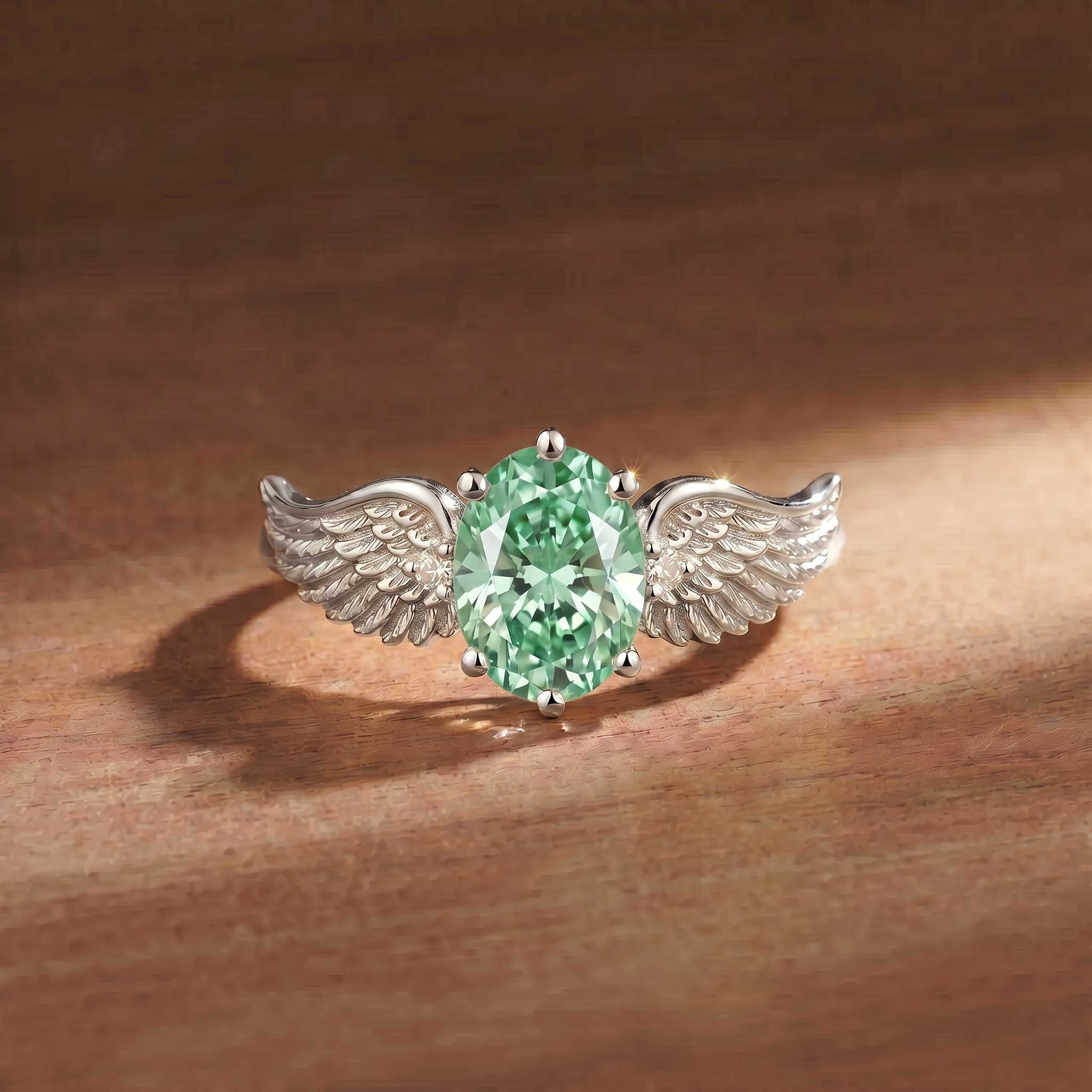 Wing Oval Cut Green Sapphire Engagement Ring - Gemima