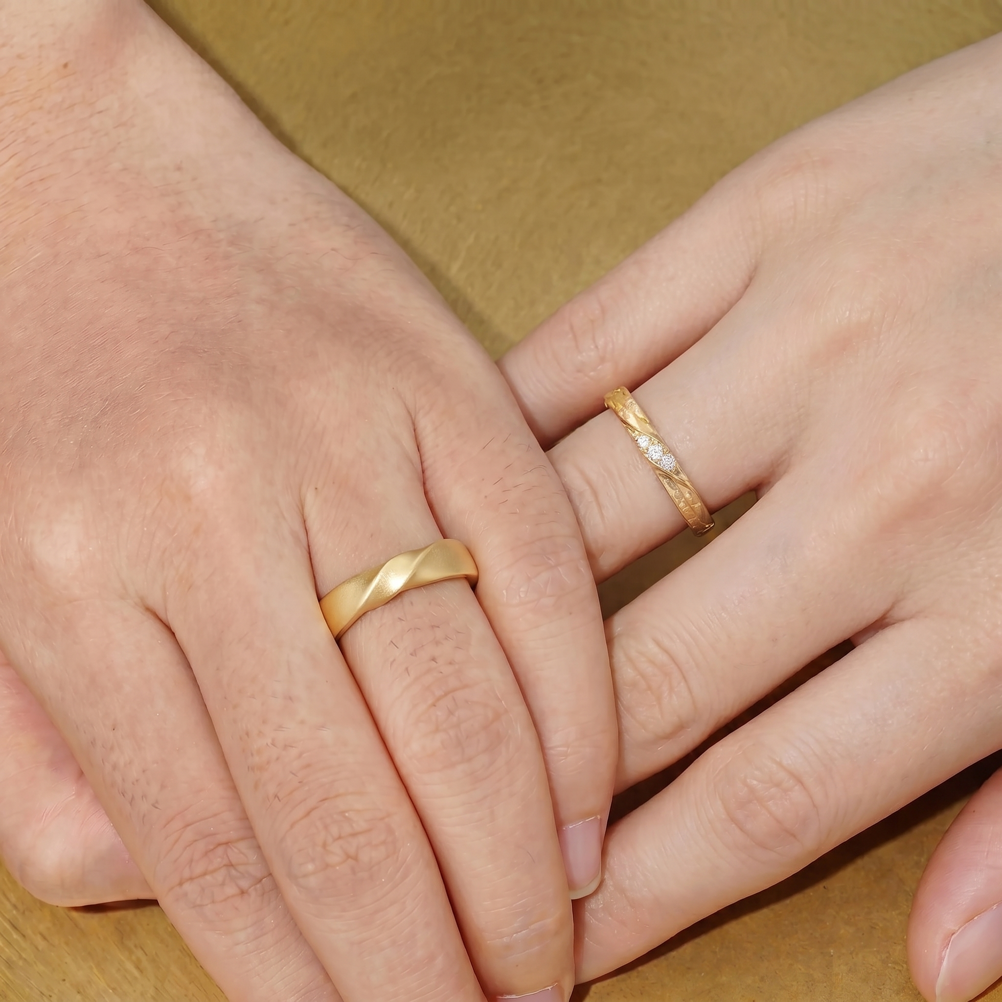 Vintage Twist Matte Floral Vine Moissanite Promise Anniversary Couple Rings - Aimee