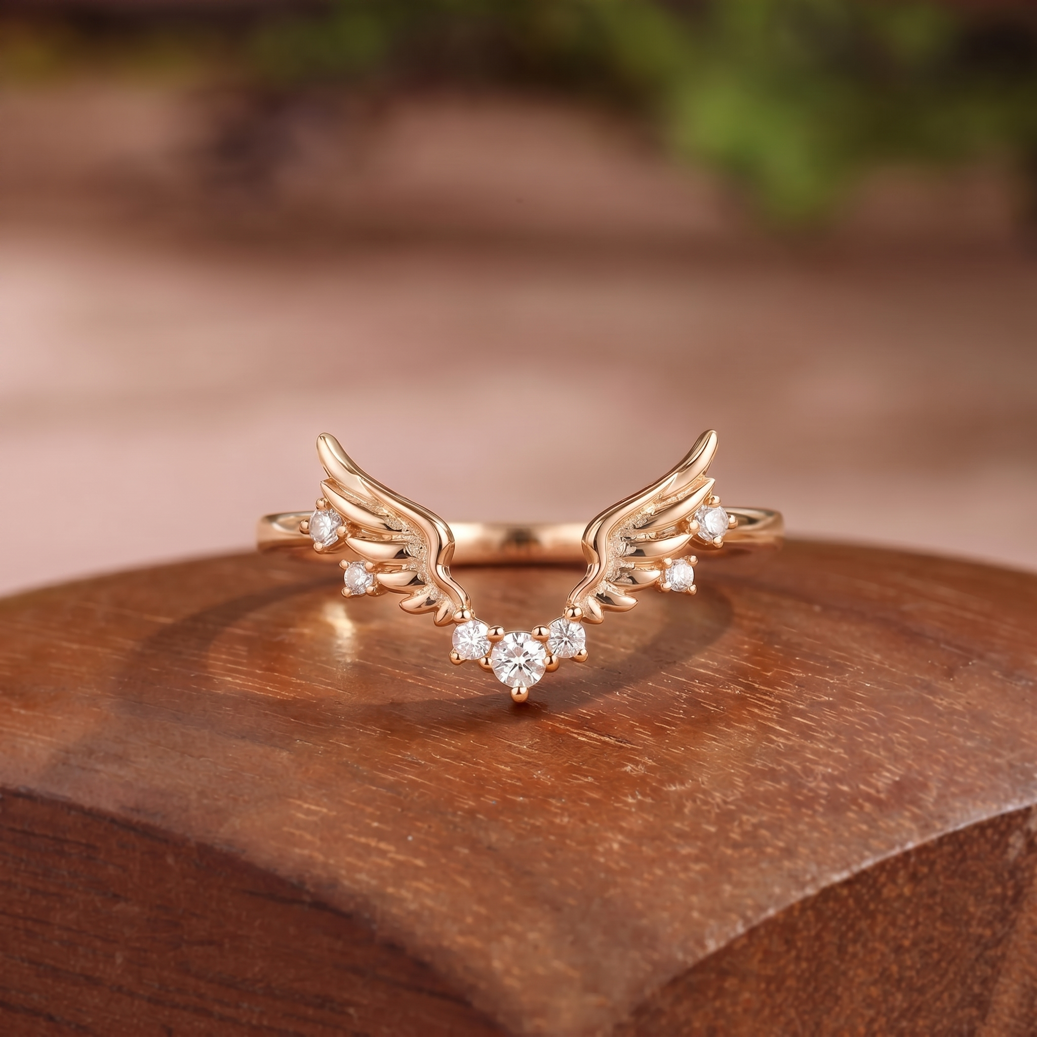 Fairy Moissanite Wings V-Shape Wedding Band - Agnes