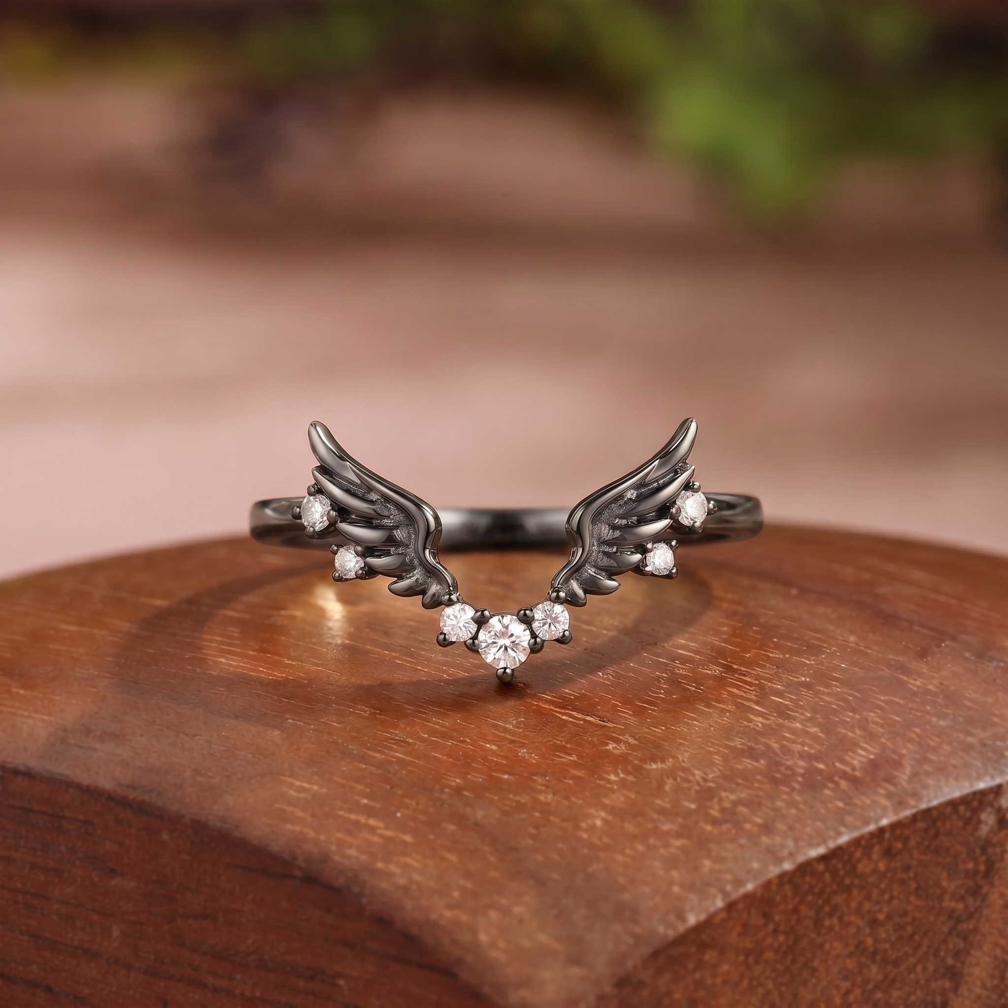 Fairy Moissanite Wings V-Shape Wedding Band - Agnes