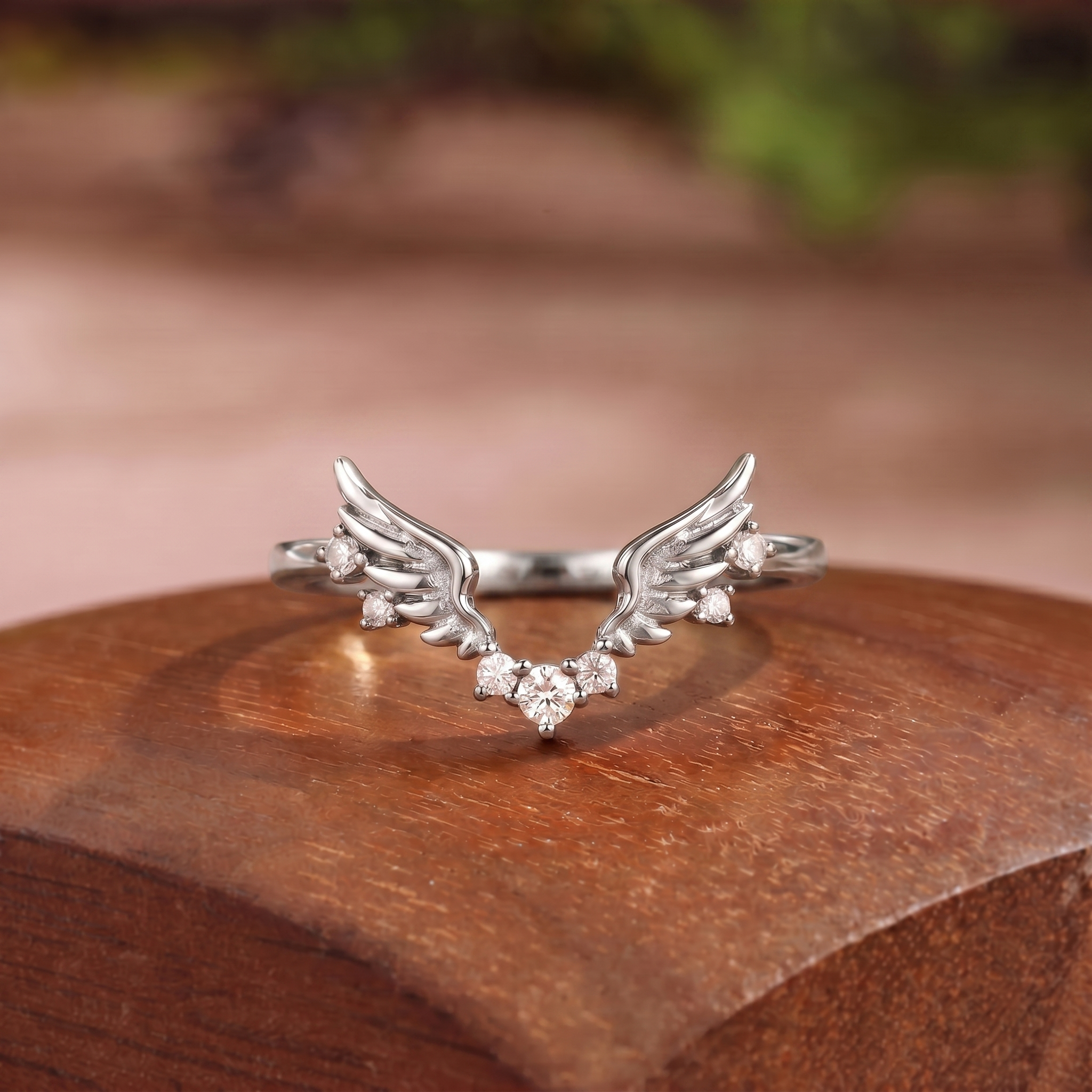 Fairy Moissanite Wings V-Shape Wedding Band - Agnes