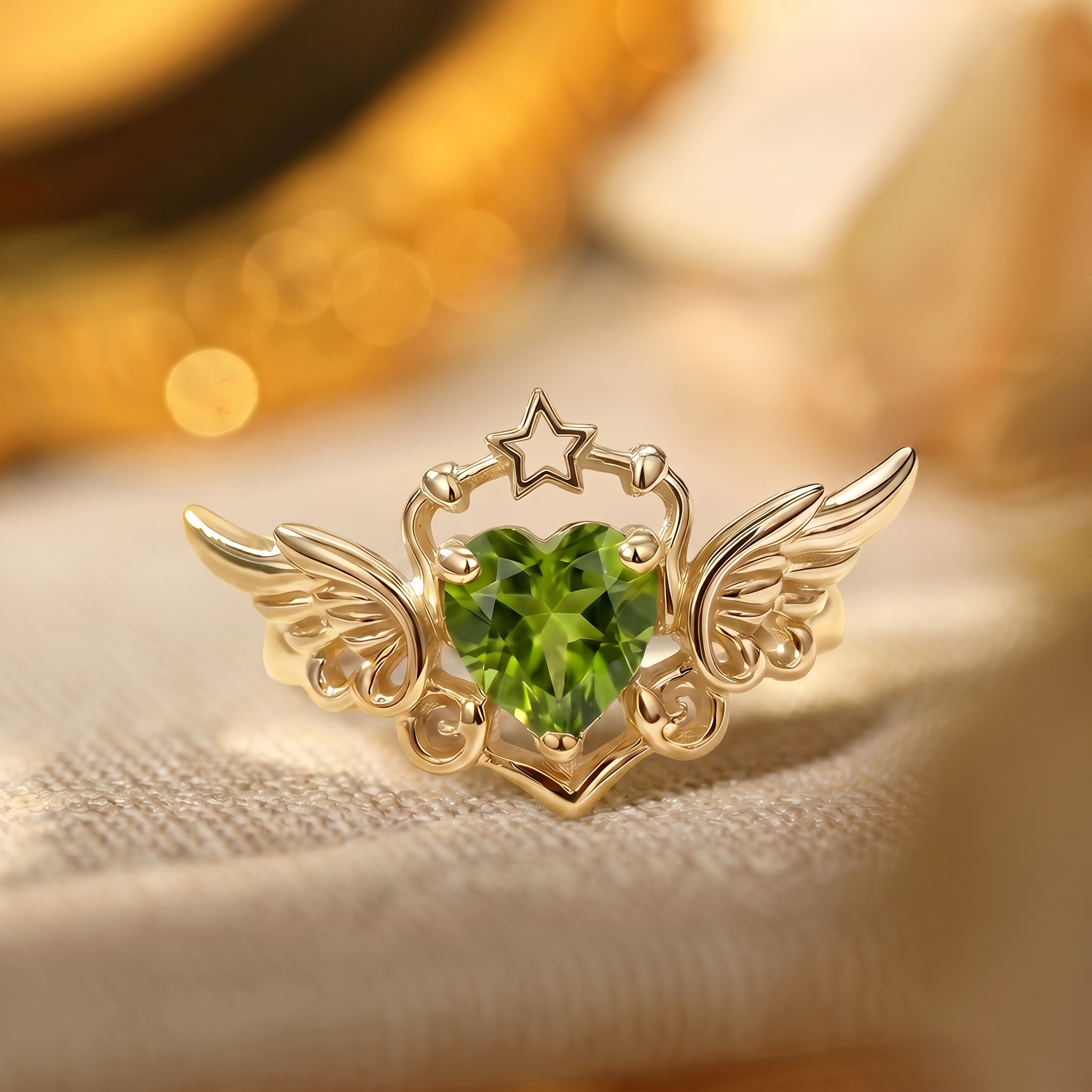 Starla - Fairy Heart Cut Peridot Winged Star Engagement Ring
