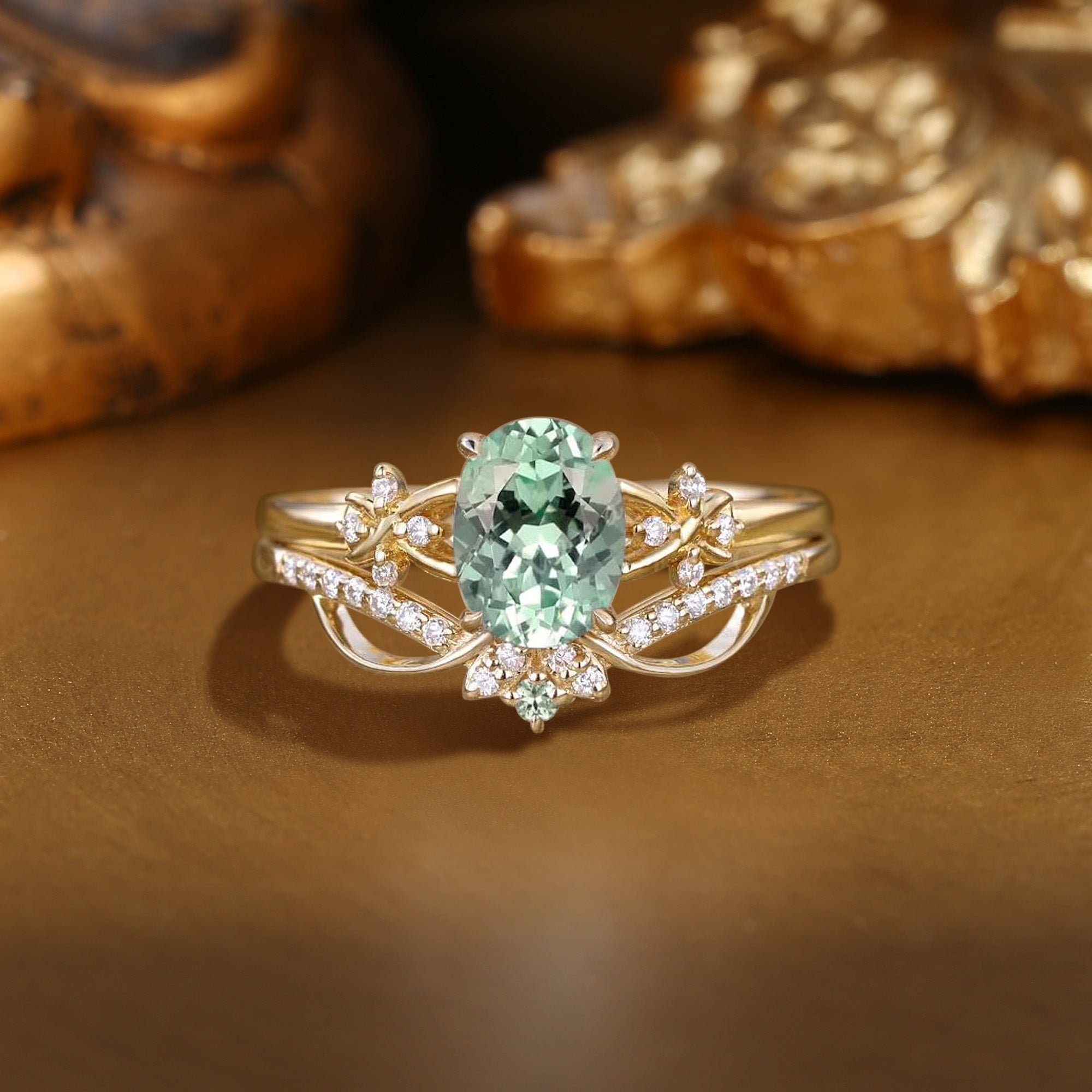 Cybele - Lab Mint Green Sapphire Princesscore Fairy Bridal Set 2PCS